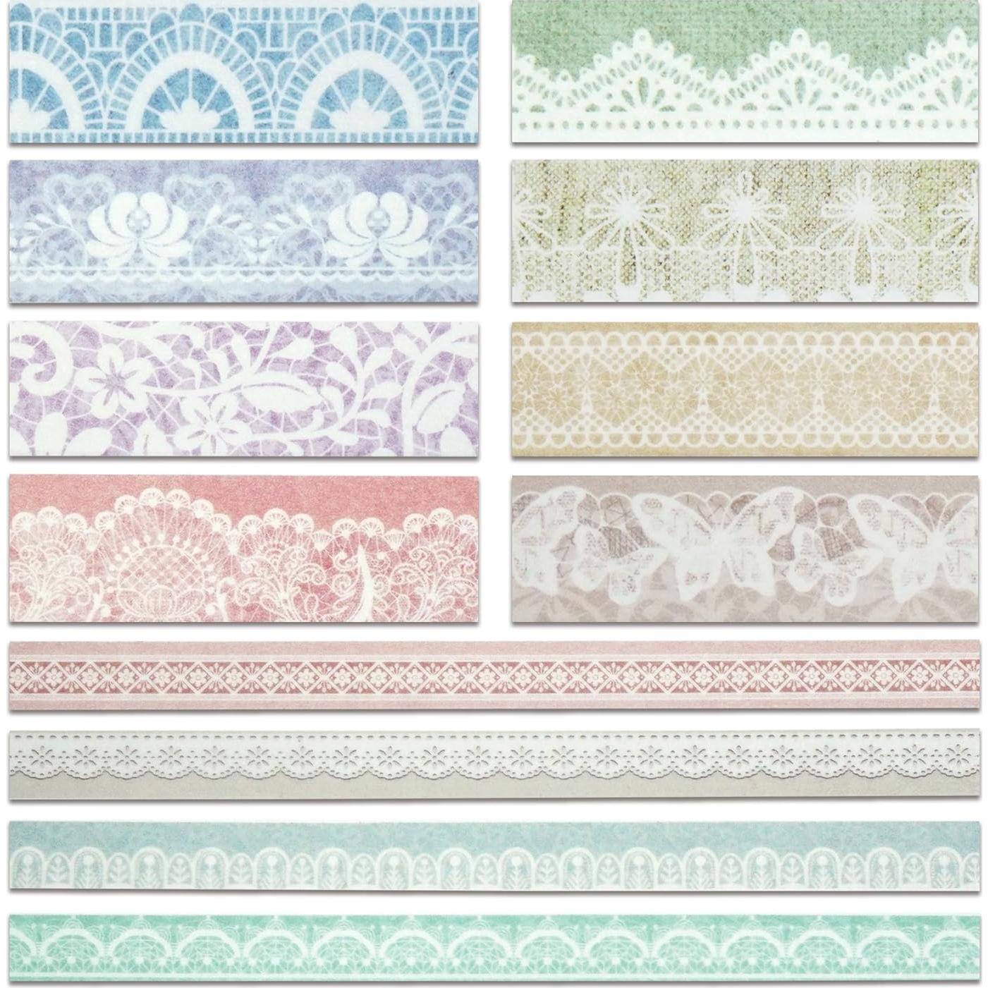 Set de 12 Rollos de Cinta Washi Yubbaex Vintage Floral 7.5mm y 15mm