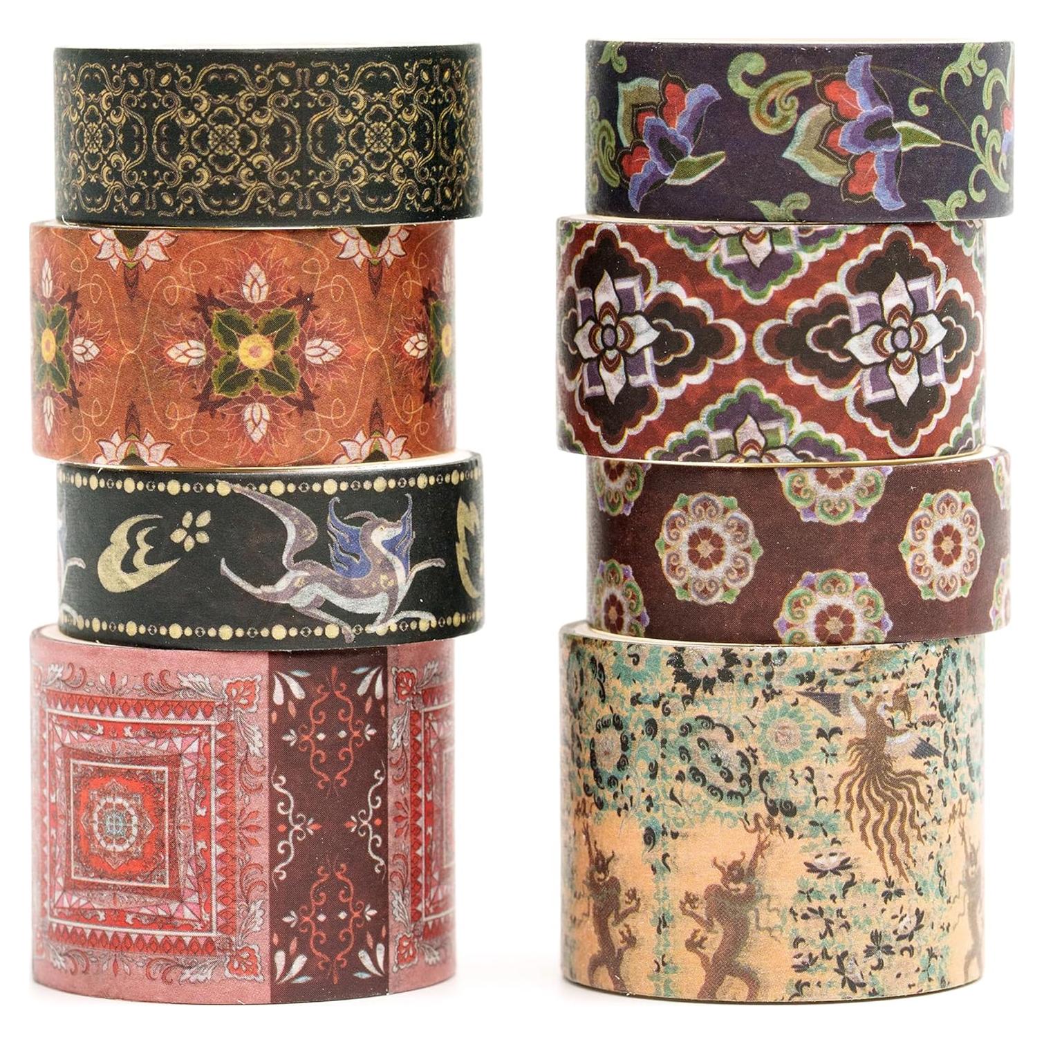 Juego de 8 Rollos de Cinta Washi Retro Vintage 30mm 20mm 15mm