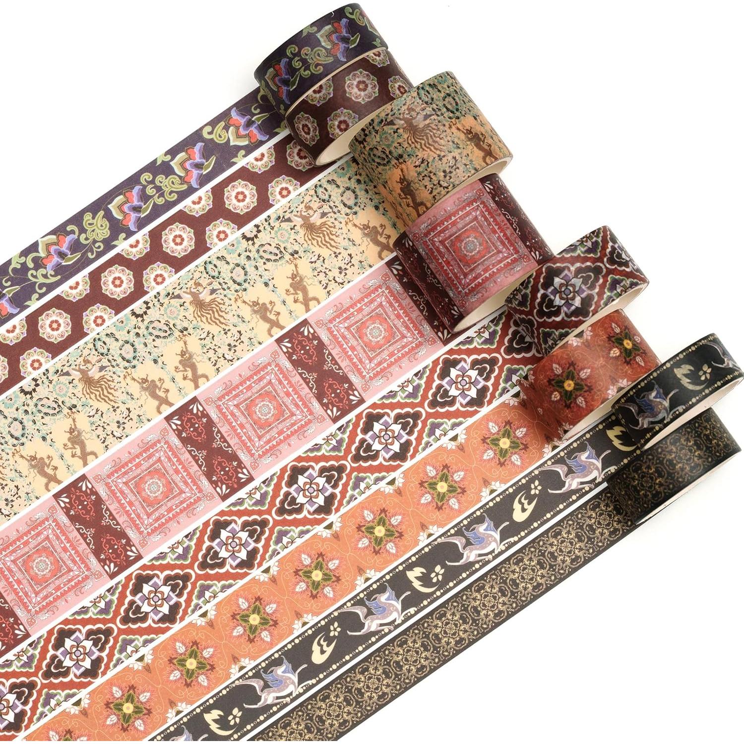 Juego de 8 Rollos de Cinta Washi Retro Vintage 30mm 20mm 15mm
