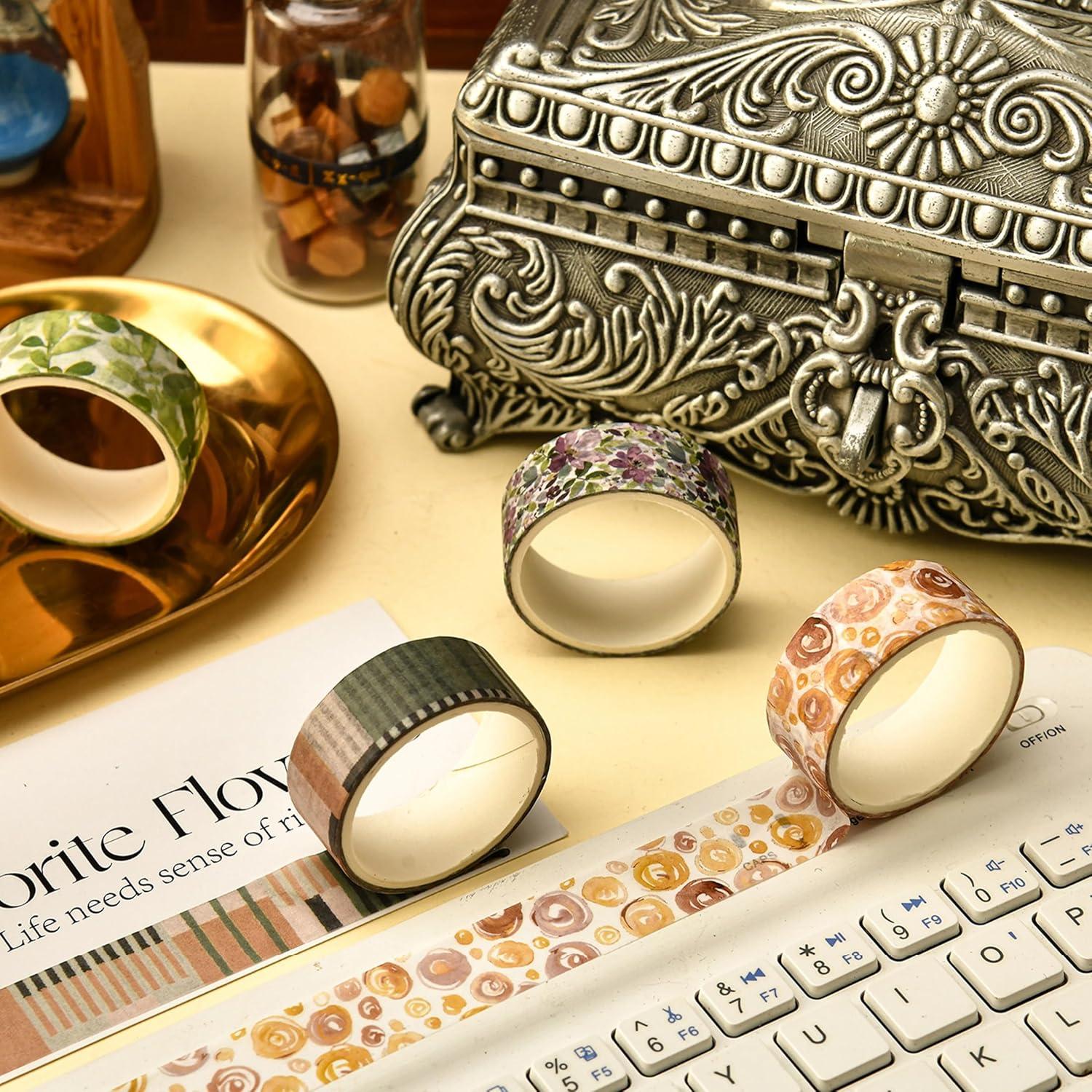 Juego de 8 Rollos de Cinta Washi Retro Vintage 30mm 20mm 15mm