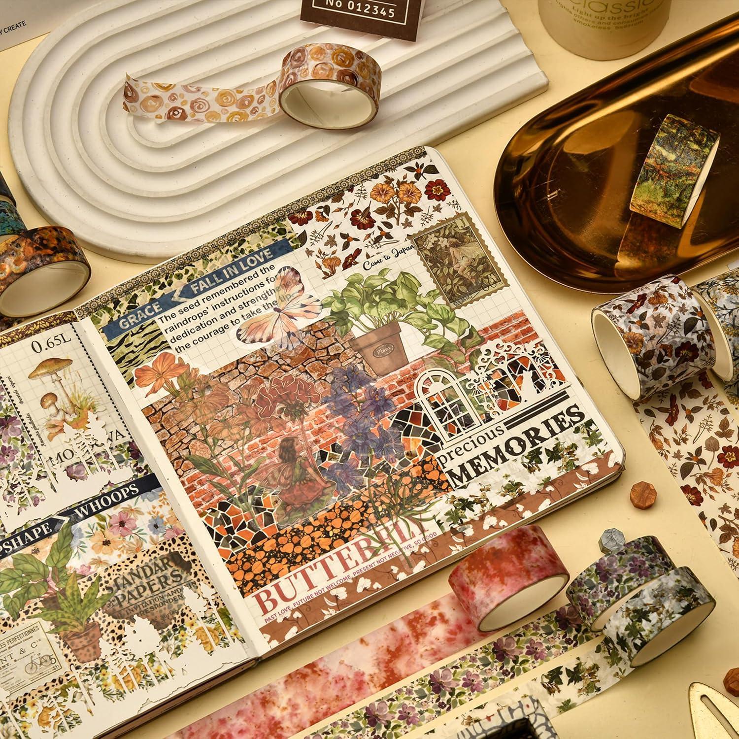 Juego de 8 Rollos de Cinta Washi Retro Vintage 30mm 20mm 15mm