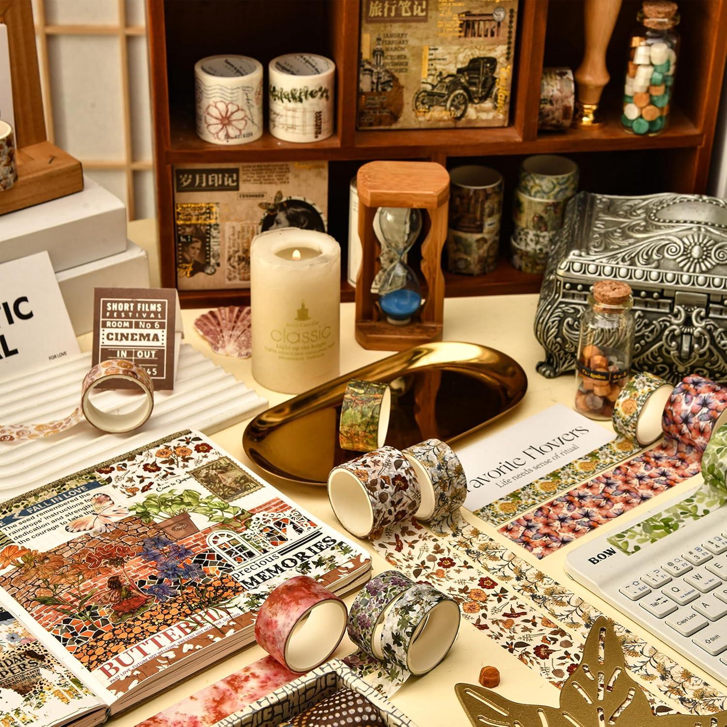 Juego de 8 Rollos de Cinta Washi Retro Vintage 30mm 20mm 15mm