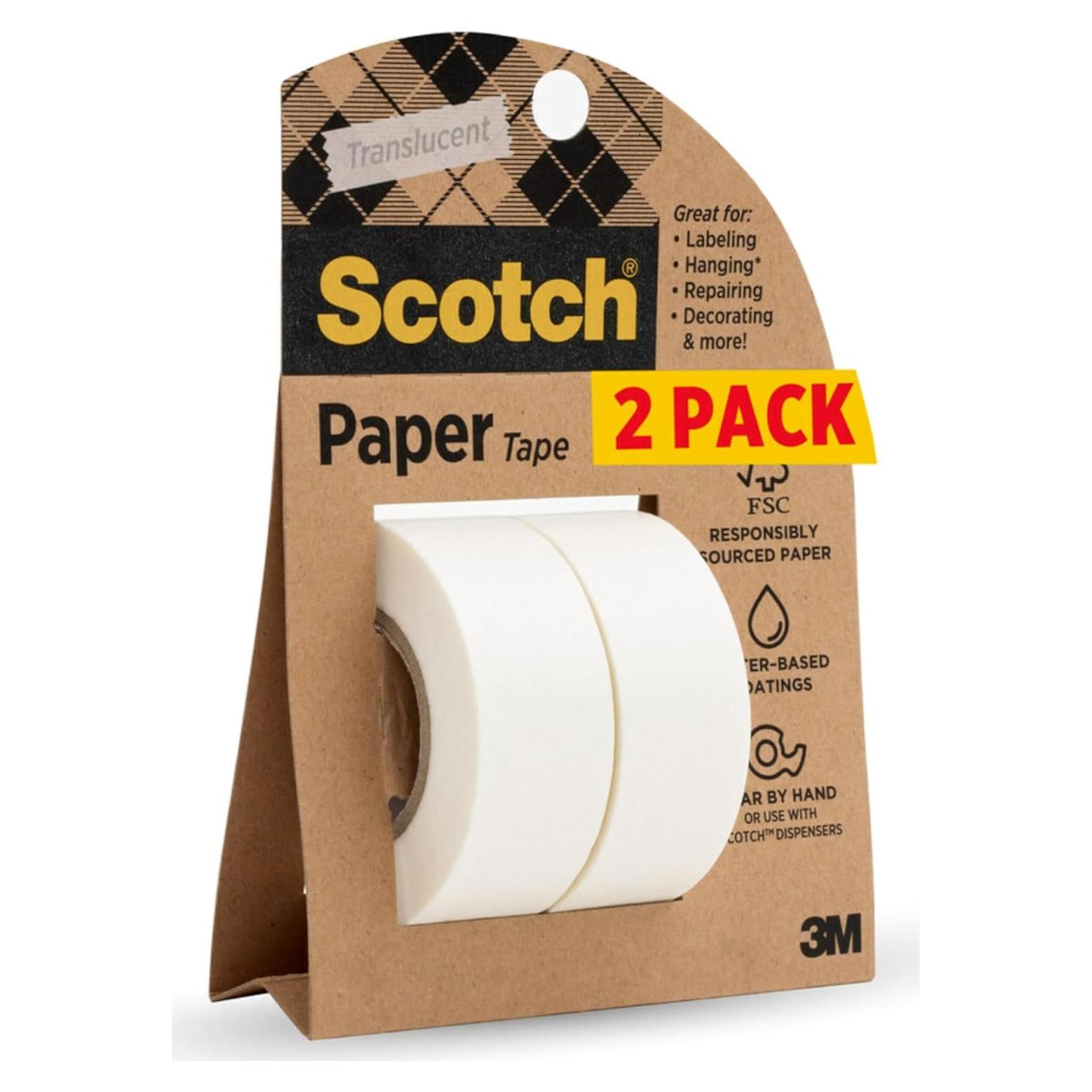 Cinta de papel Scotch translúcida 1.9 cm x 152.4 m, 2 rollos