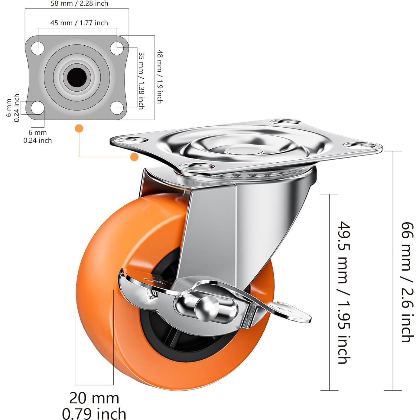 Ruedas de 5 cm ASHGOOB con freno lateral, 8 unidades
