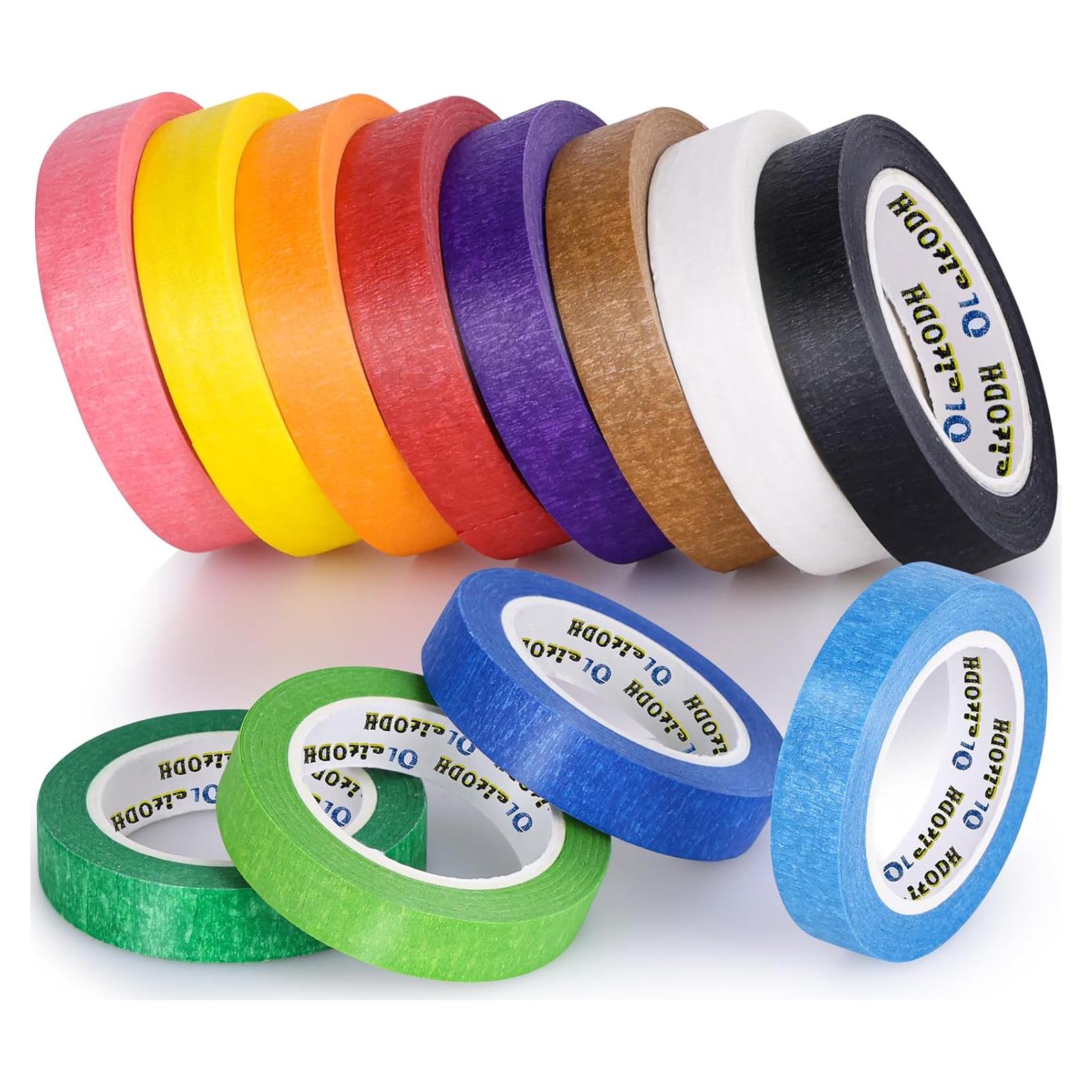 12 Rollos de Cinta de Enmascarar de Colores 12.7mm x 27.43m