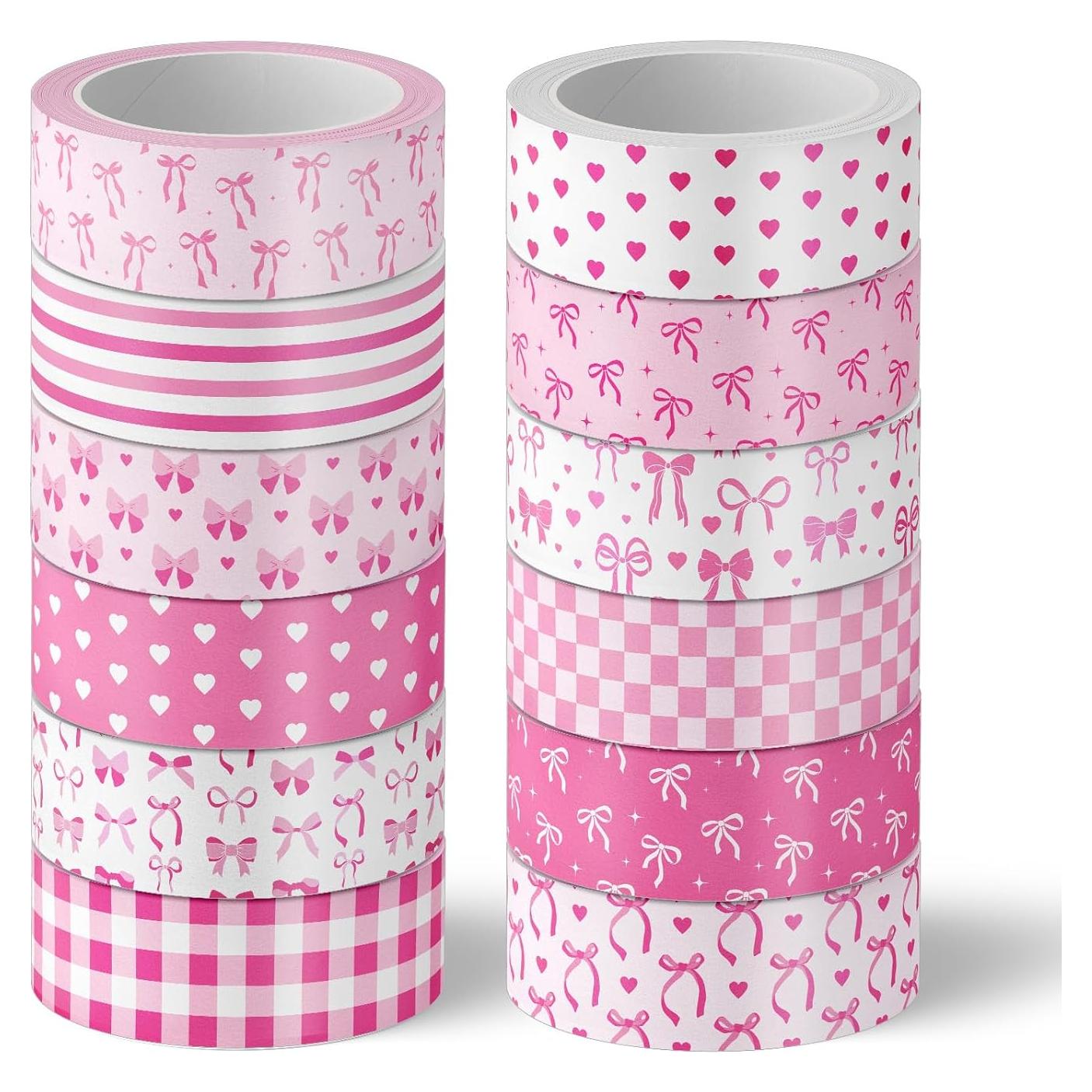 12 Rollos Cinta Washi Rosa FYSUIMU 1.5cm x 5m Decorativa