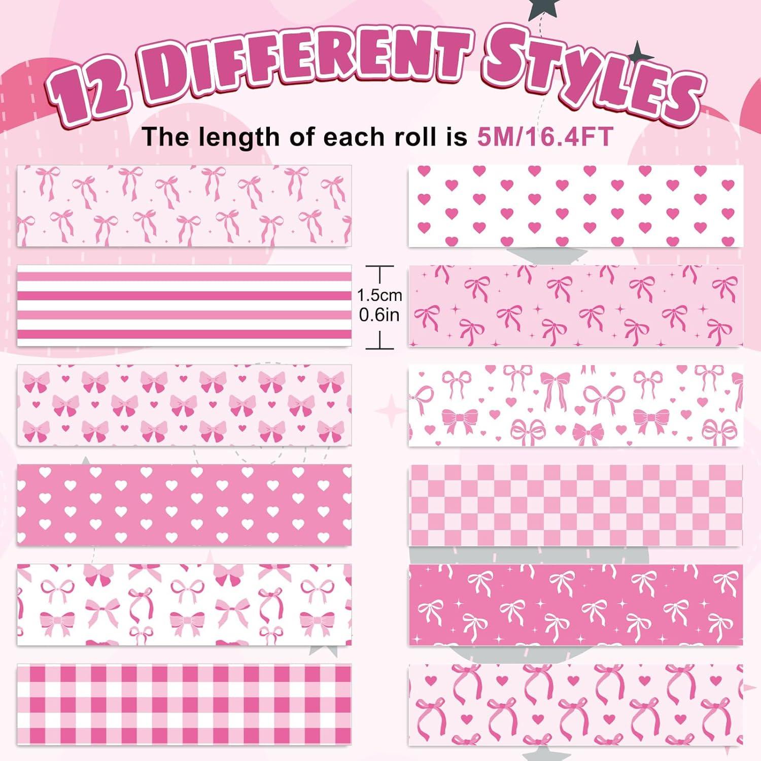 12 Rollos Cinta Washi Rosa FYSUIMU 1.5cm x 5m Decorativa