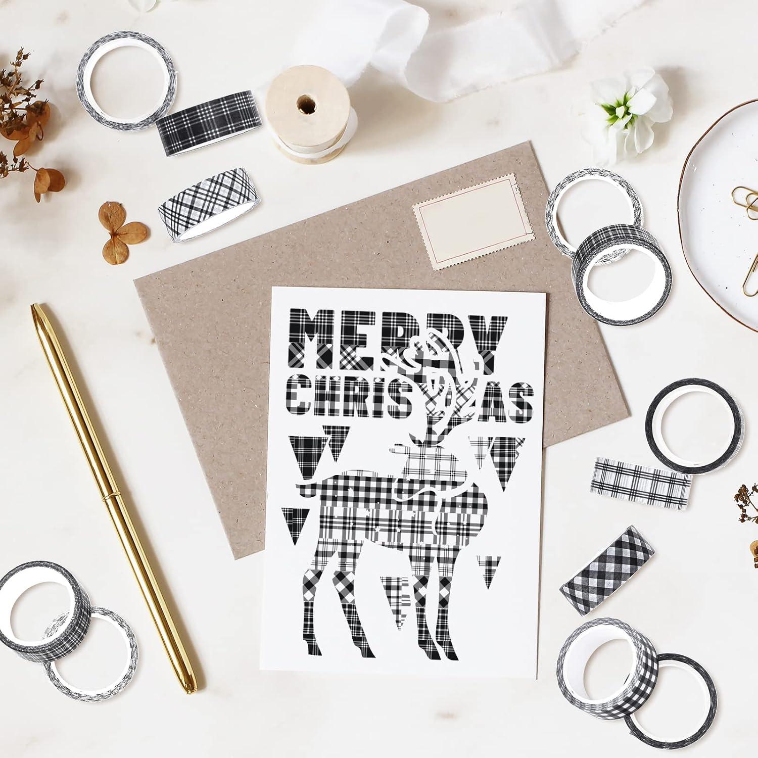 Cinta Washi Cuadros Buffalo Whaline 12 Rollos 5m x 1.5cm