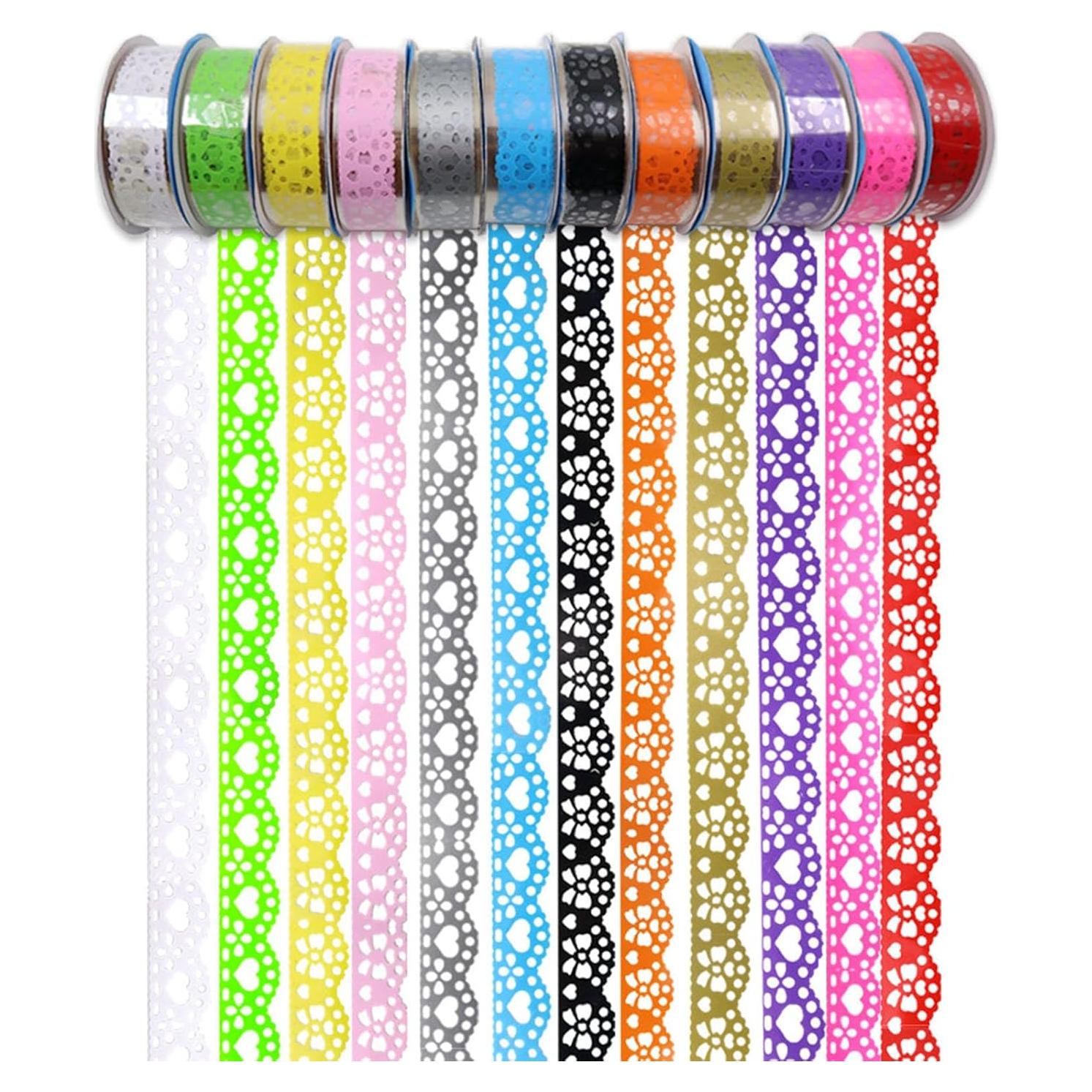 12 Rollos de Cinta Washi Encaje Colorido 16mm BangBoom