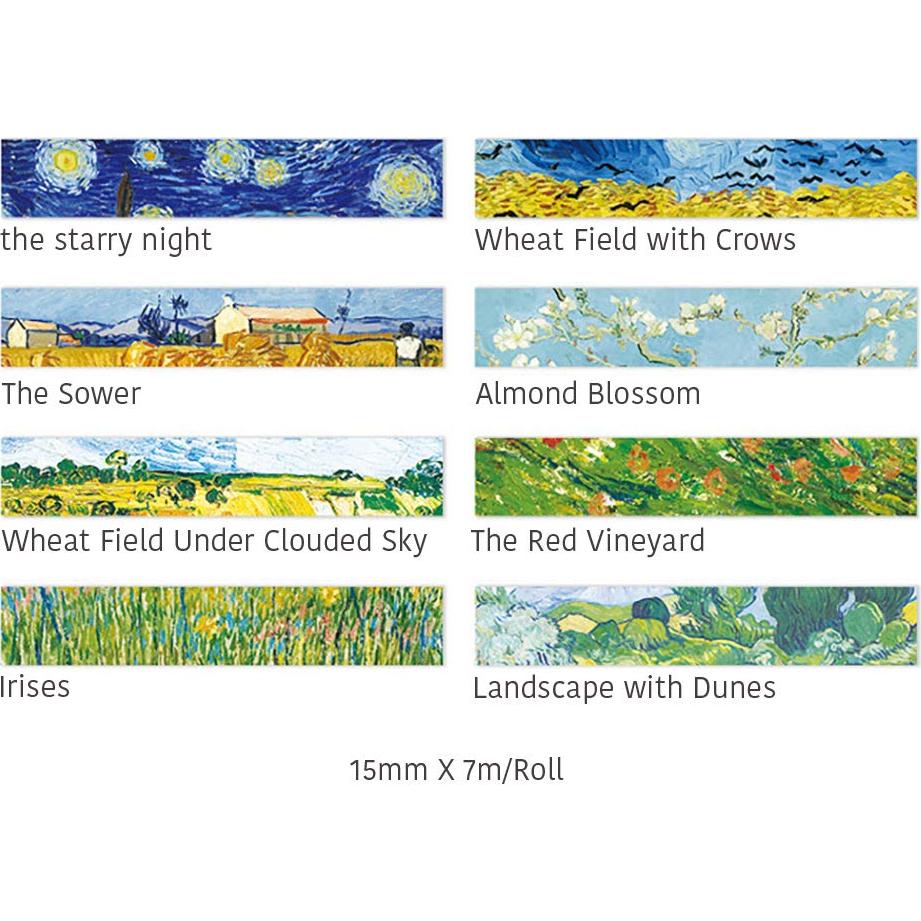 Cinta Washi Colorida Van Gogh 15mm x 7m Sin Residuo