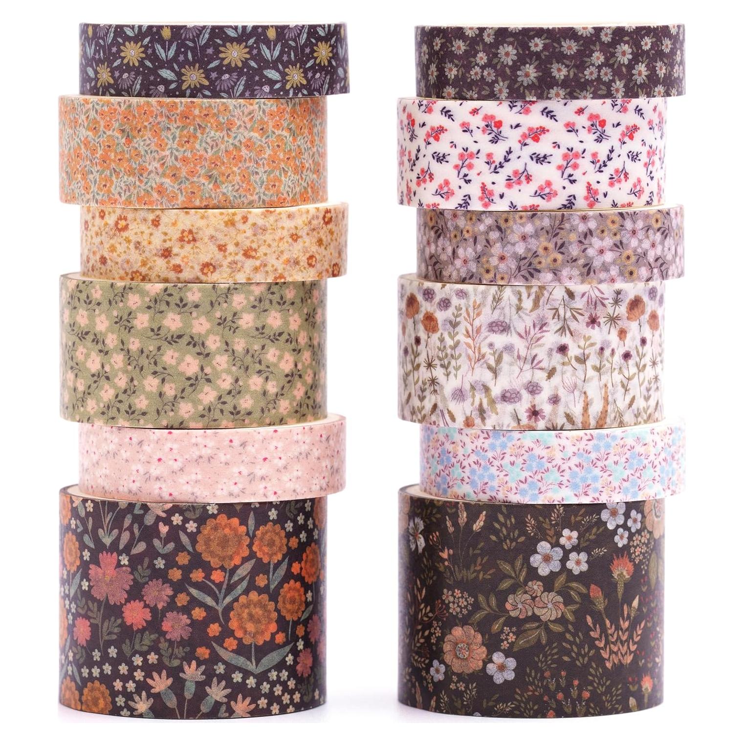 Juego de 12 Rollos de Cinta Washi Floral Songdao 2m 10-30mm