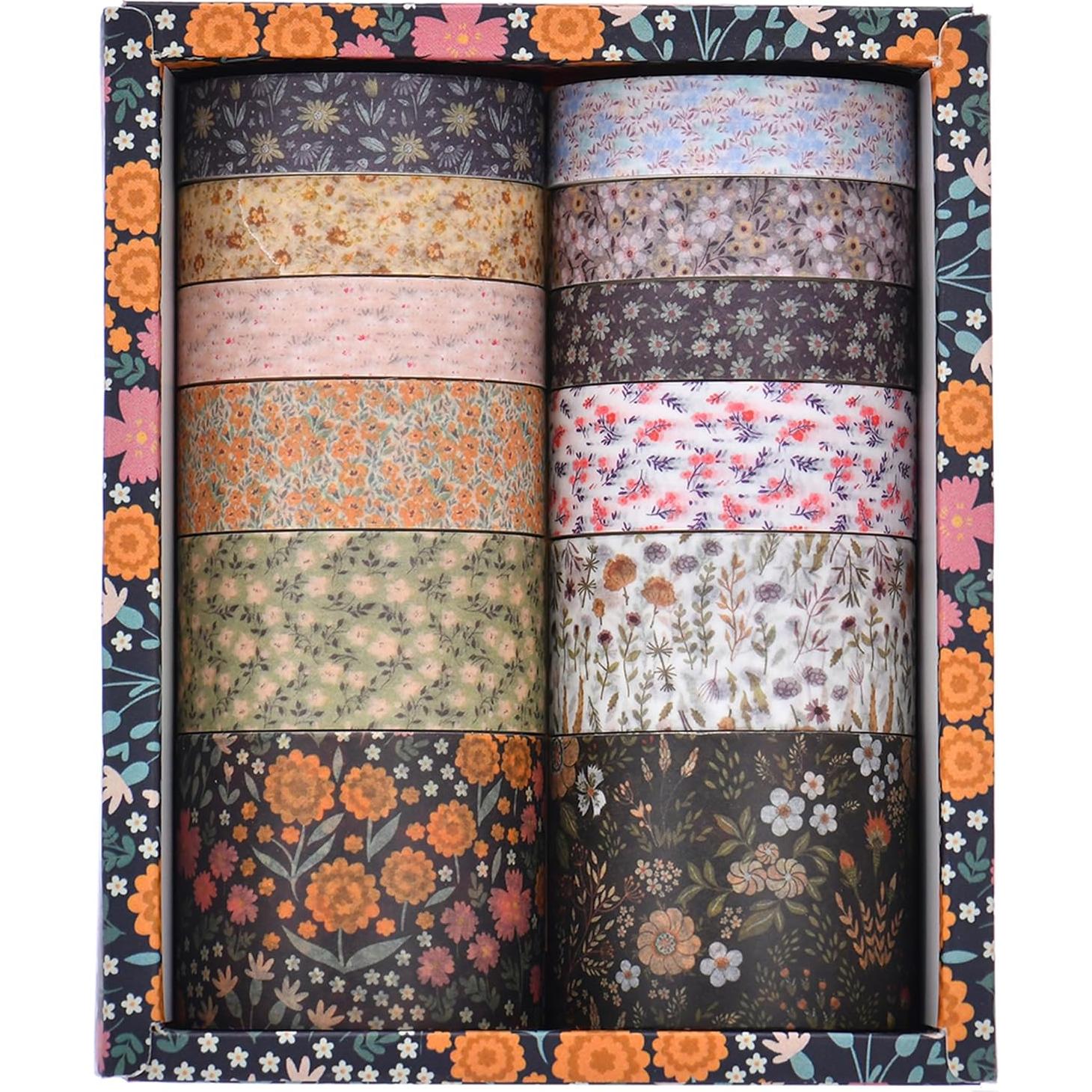 Juego de 12 Rollos de Cinta Washi Floral Songdao 2m 10-30mm