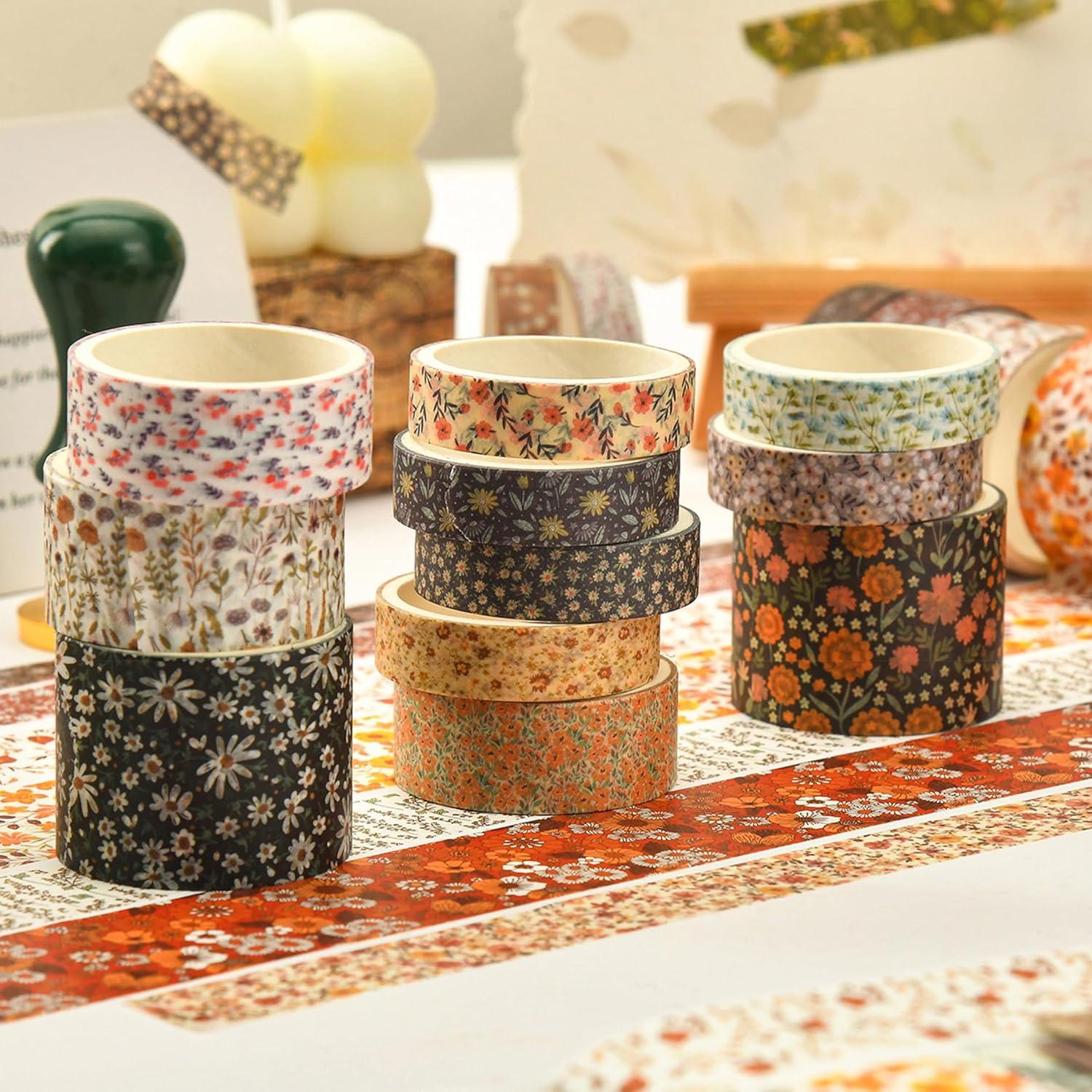 Juego de 12 Rollos de Cinta Washi Floral Songdao 2m 10-30mm