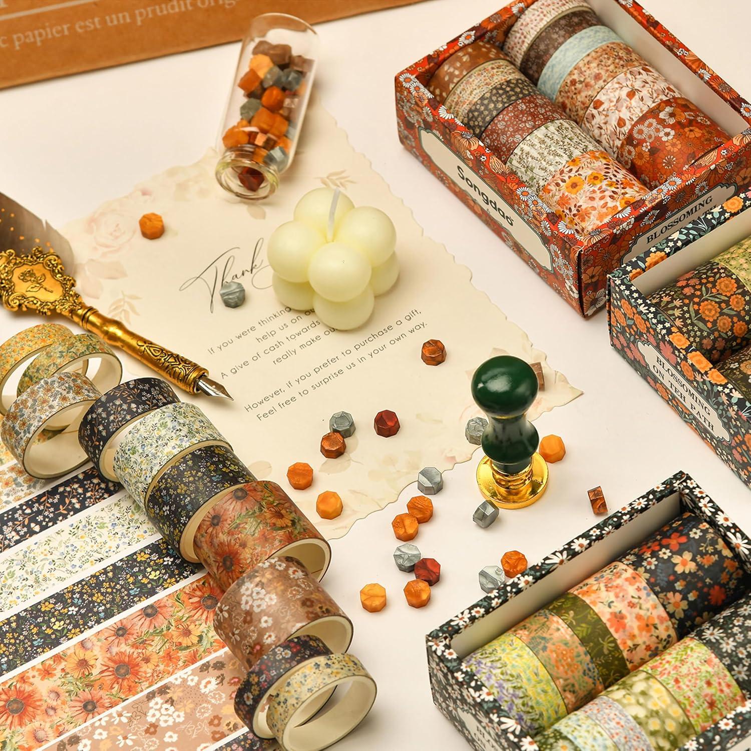 Juego de 12 Rollos de Cinta Washi Floral Songdao 2m 10-30mm