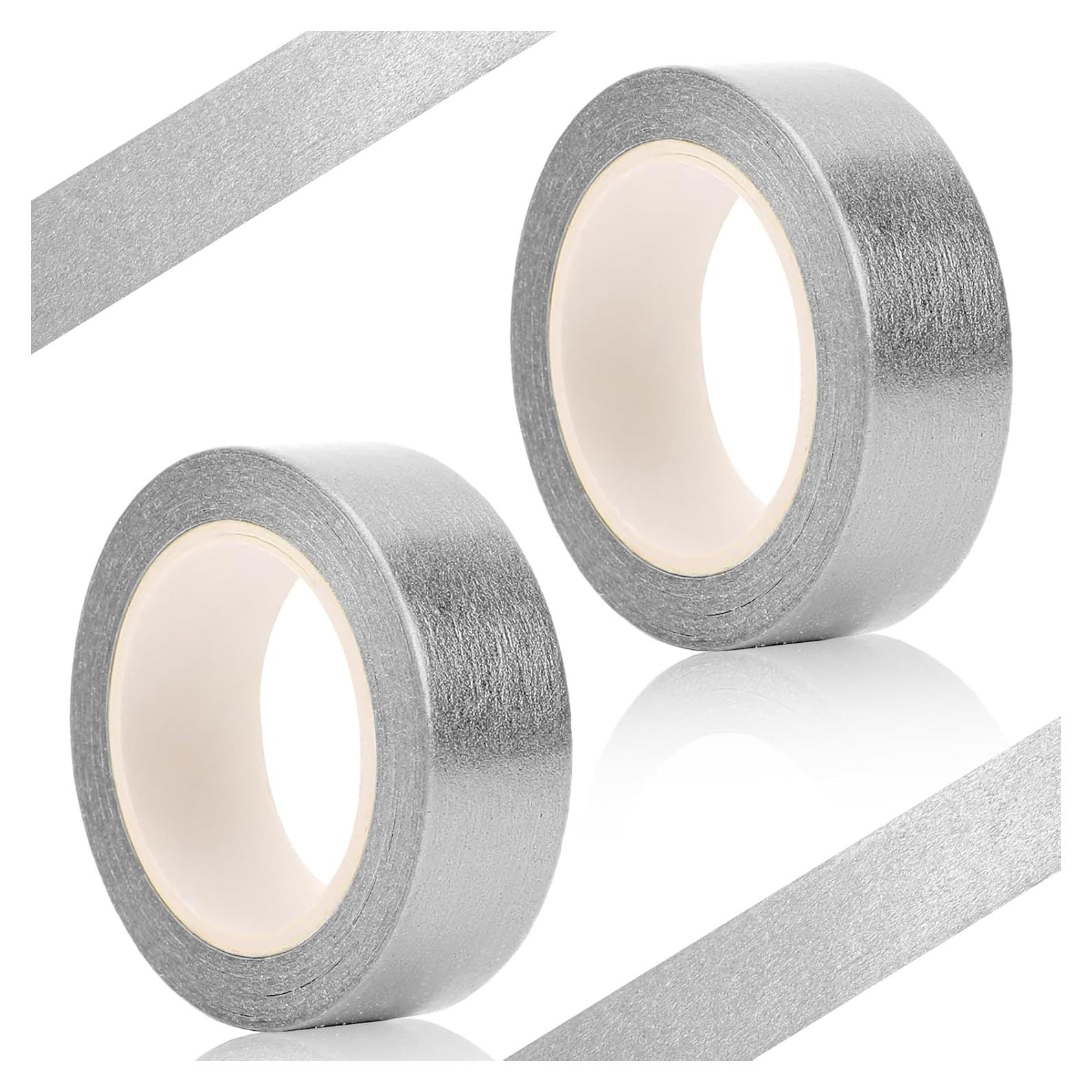 2 Rollos de Cinta Washi Metálica Plateada 1.5cm x 10m