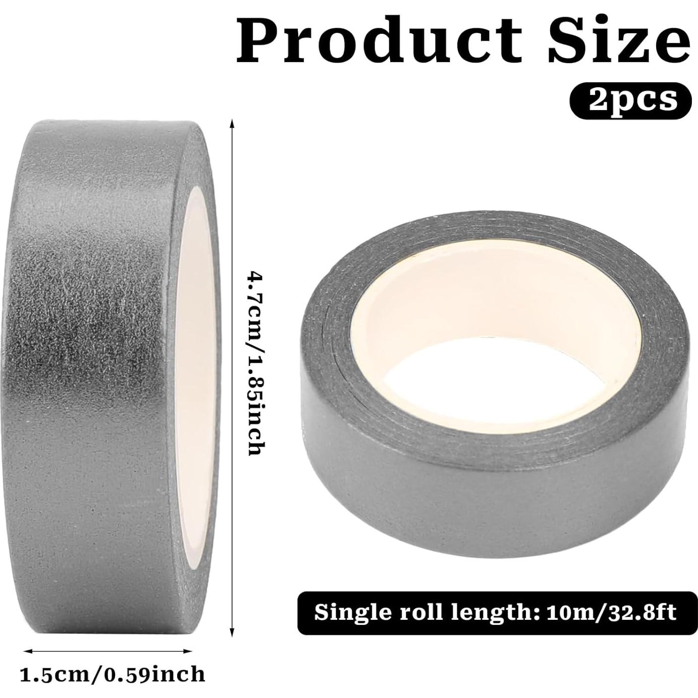 2 Rollos de Cinta Washi Metálica Plateada 1.5cm x 10m