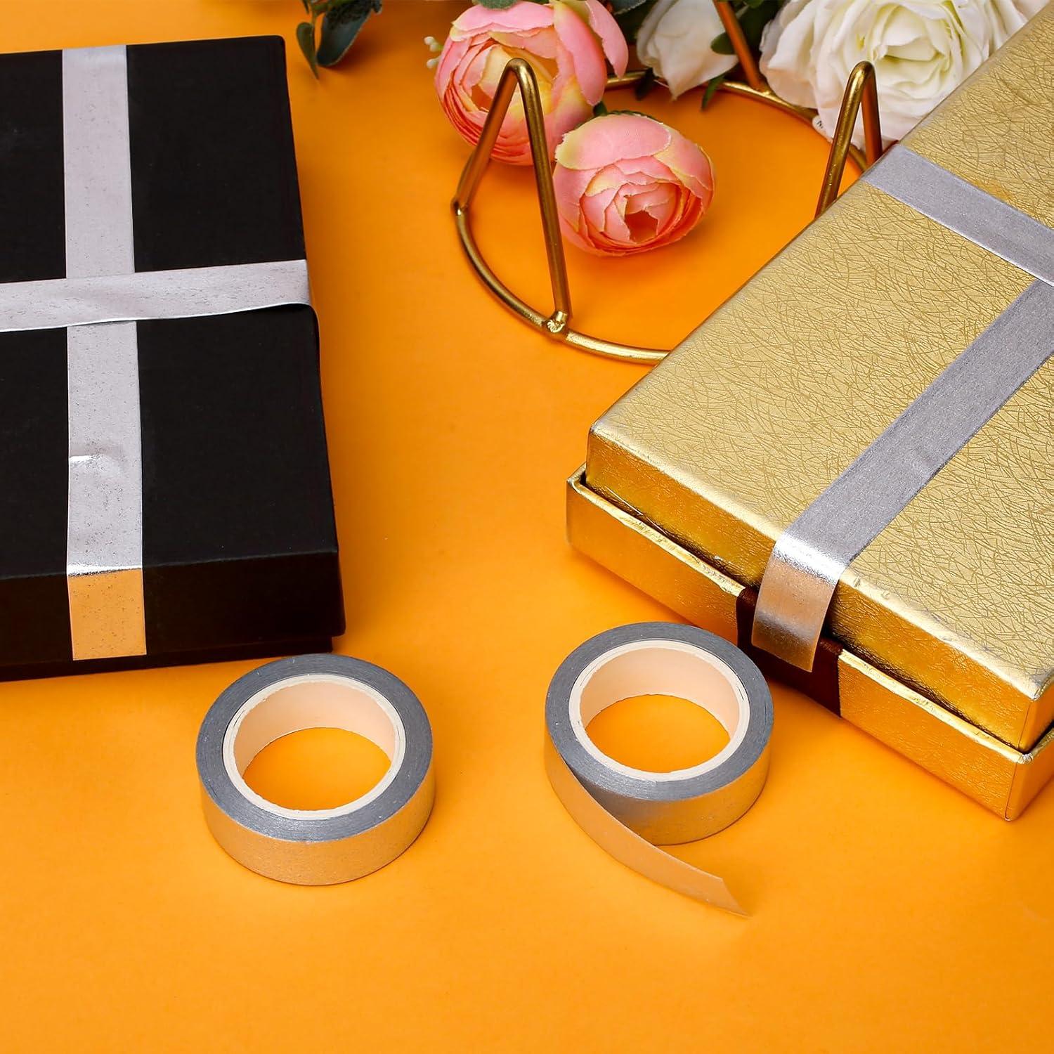 2 Rollos de Cinta Washi Metálica Plateada 1.5cm x 10m