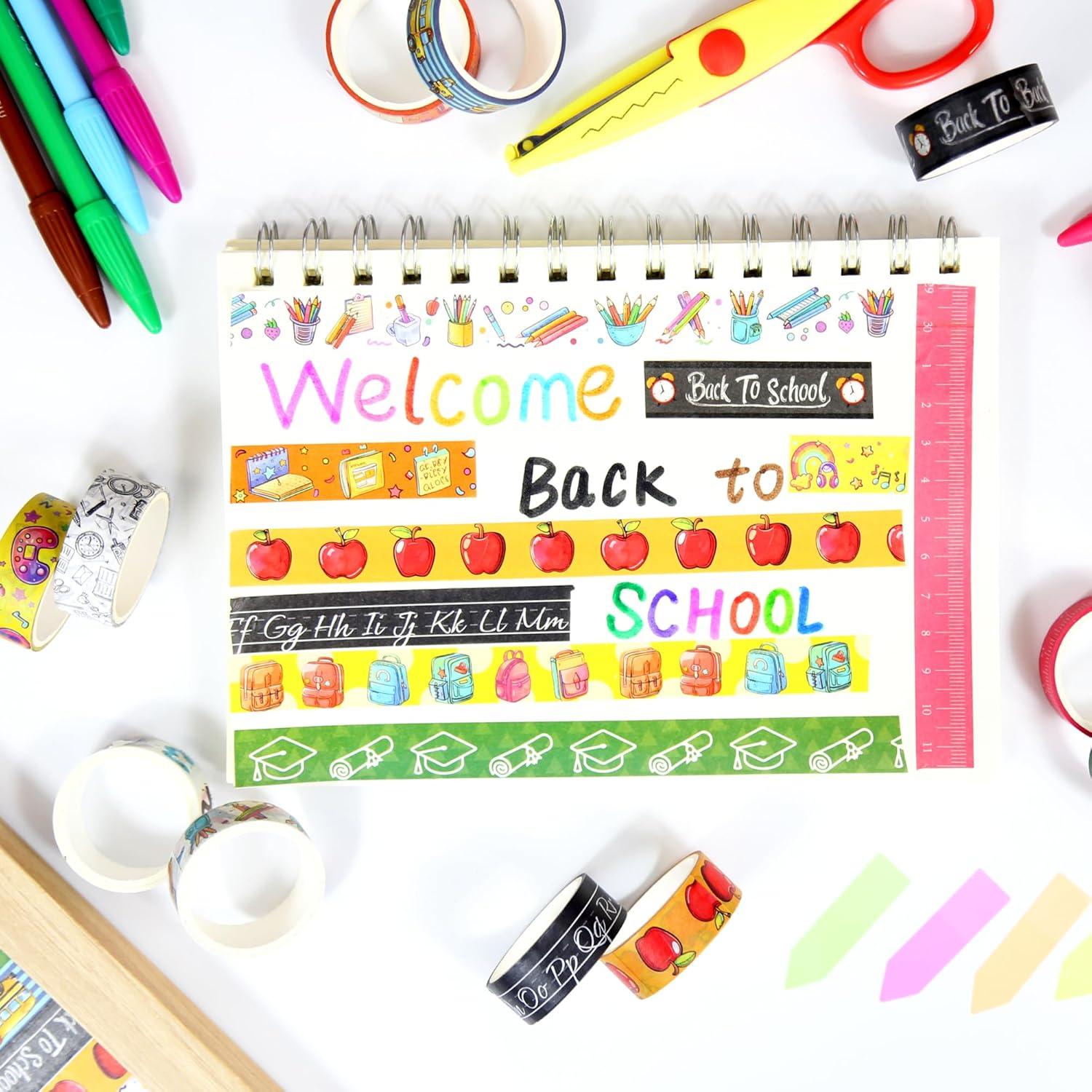 12 Rollos de Cinta Washi Escolar NIKOMIE 15mm x 3m Colorida