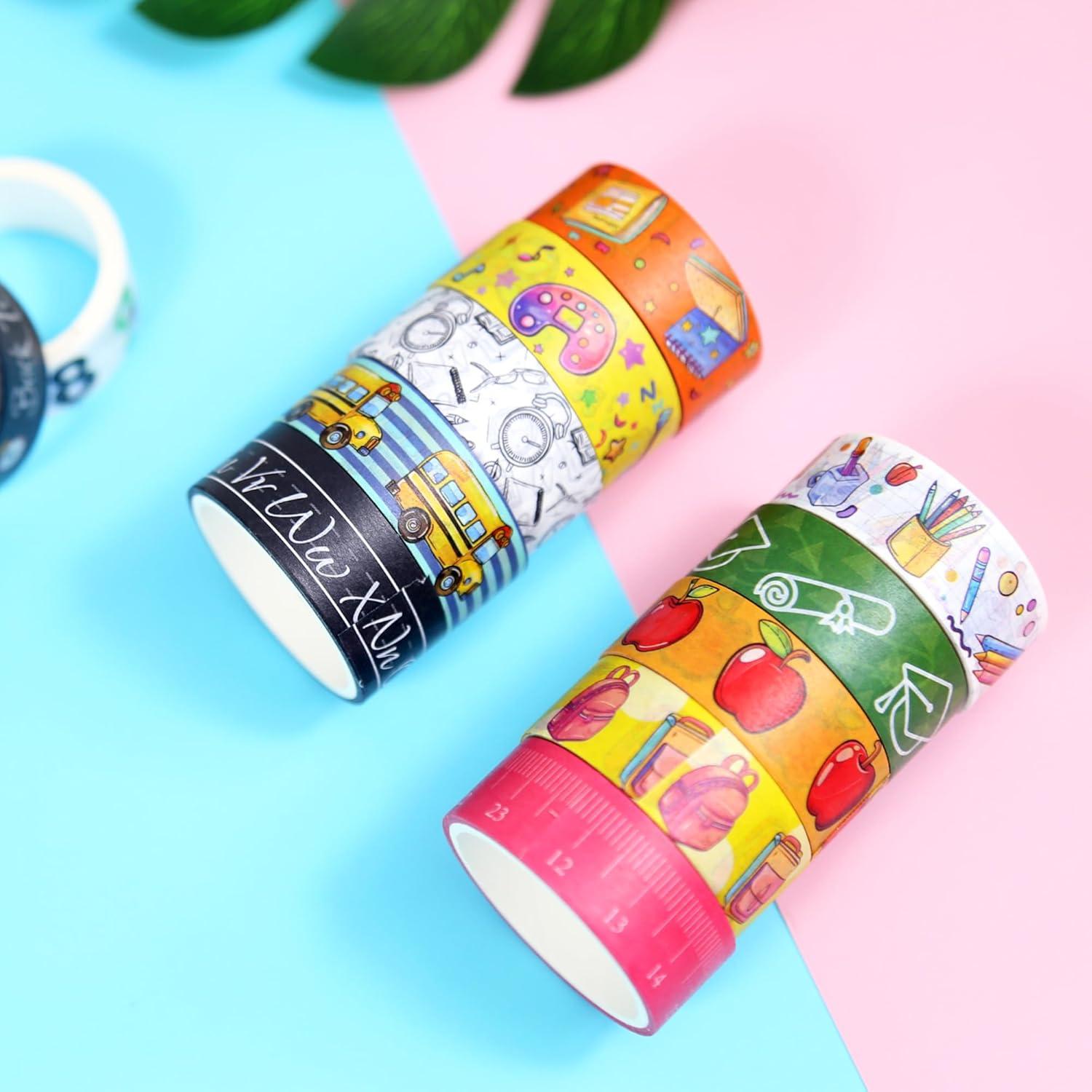 12 Rollos de Cinta Washi Escolar NIKOMIE 15mm x 3m Colorida