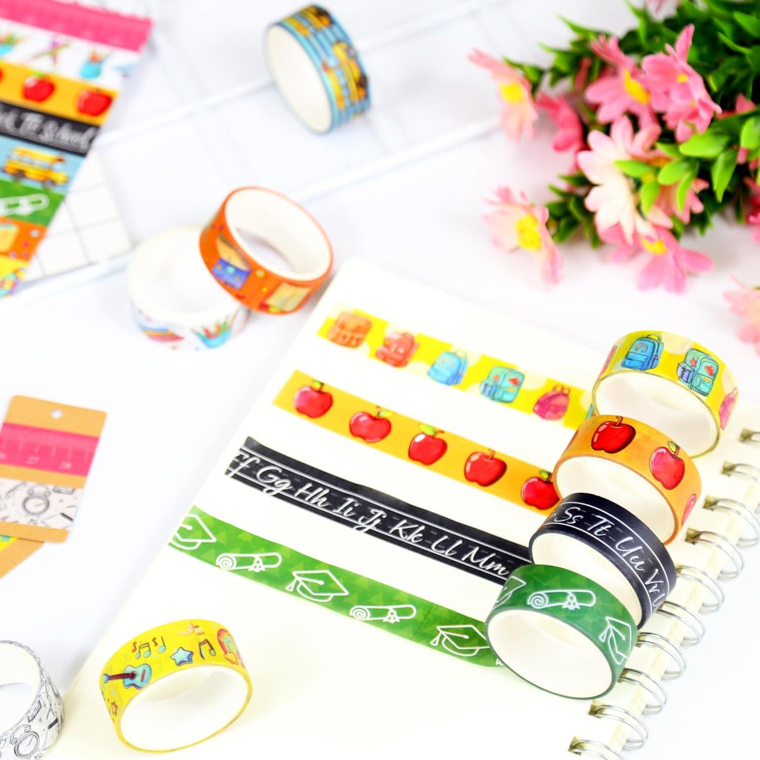 12 Rollos de Cinta Washi Escolar NIKOMIE 15mm x 3m Colorida