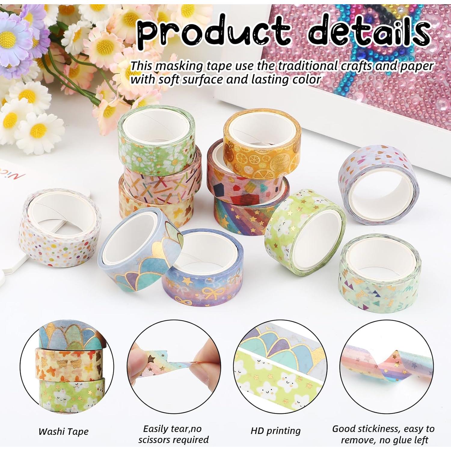 Juego de 12 Rollos de Cinta Washi Floral Dorada 15mm