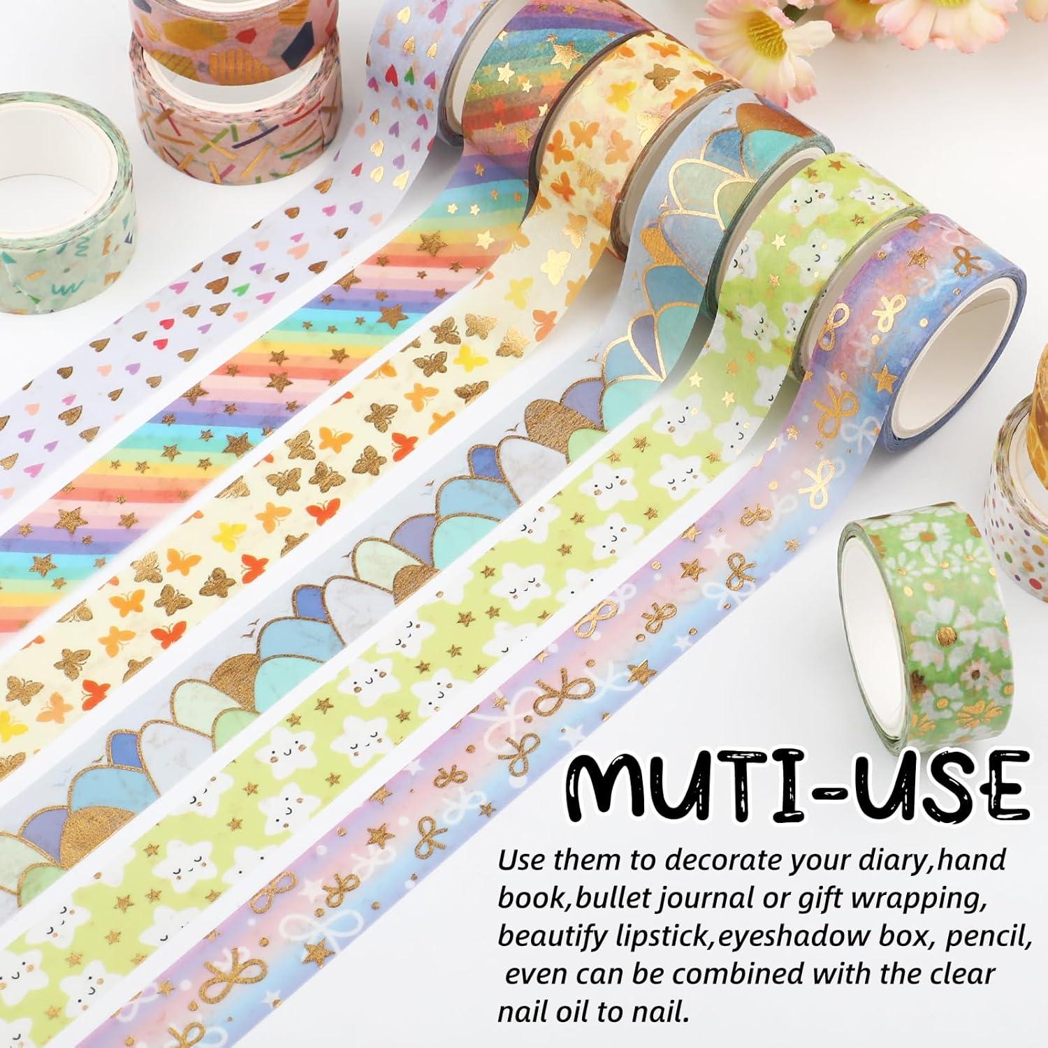 Juego de 12 Rollos de Cinta Washi Floral Dorada 15mm