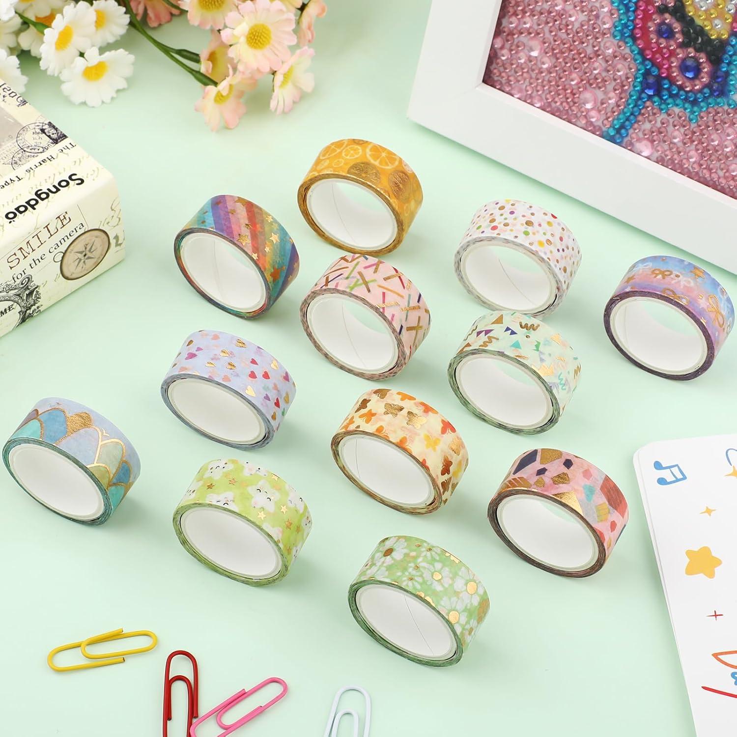 Juego de 12 Rollos de Cinta Washi Floral Dorada 15mm