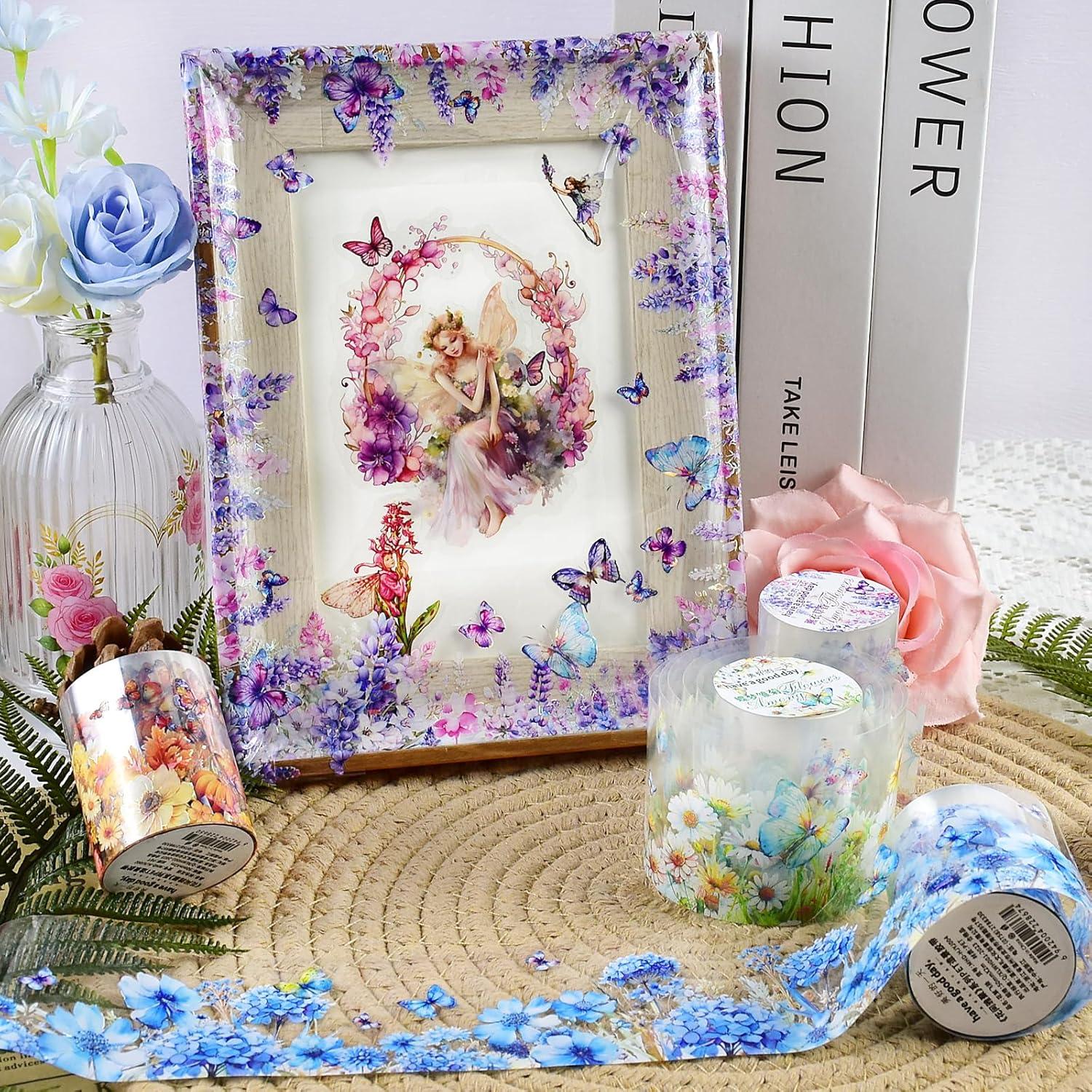 6 Rollos de Cinta Washi PET DAPUTOU 50mm Flores Transparentes