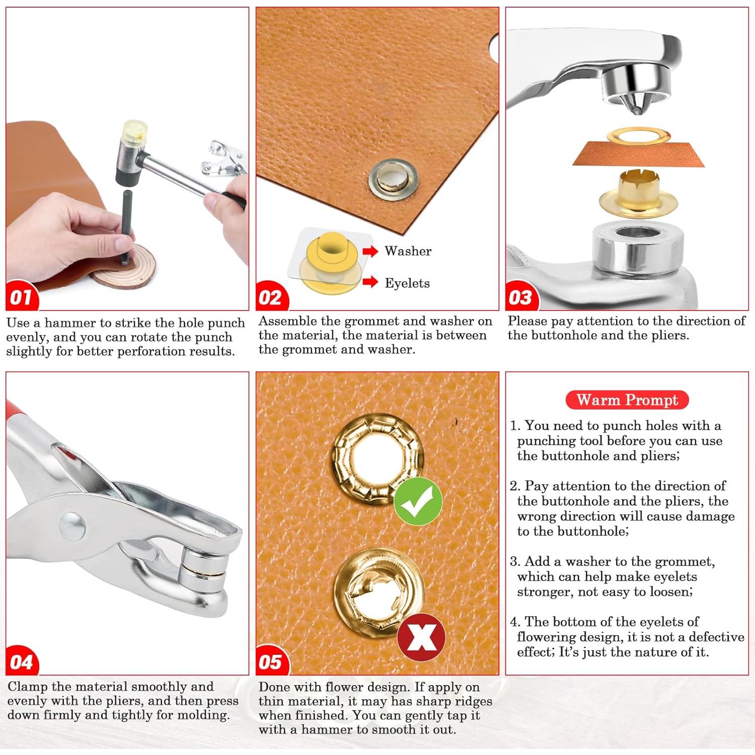 Kit de Alicates para Ojetes PAXCOO 803 Piezas 6mm Manual