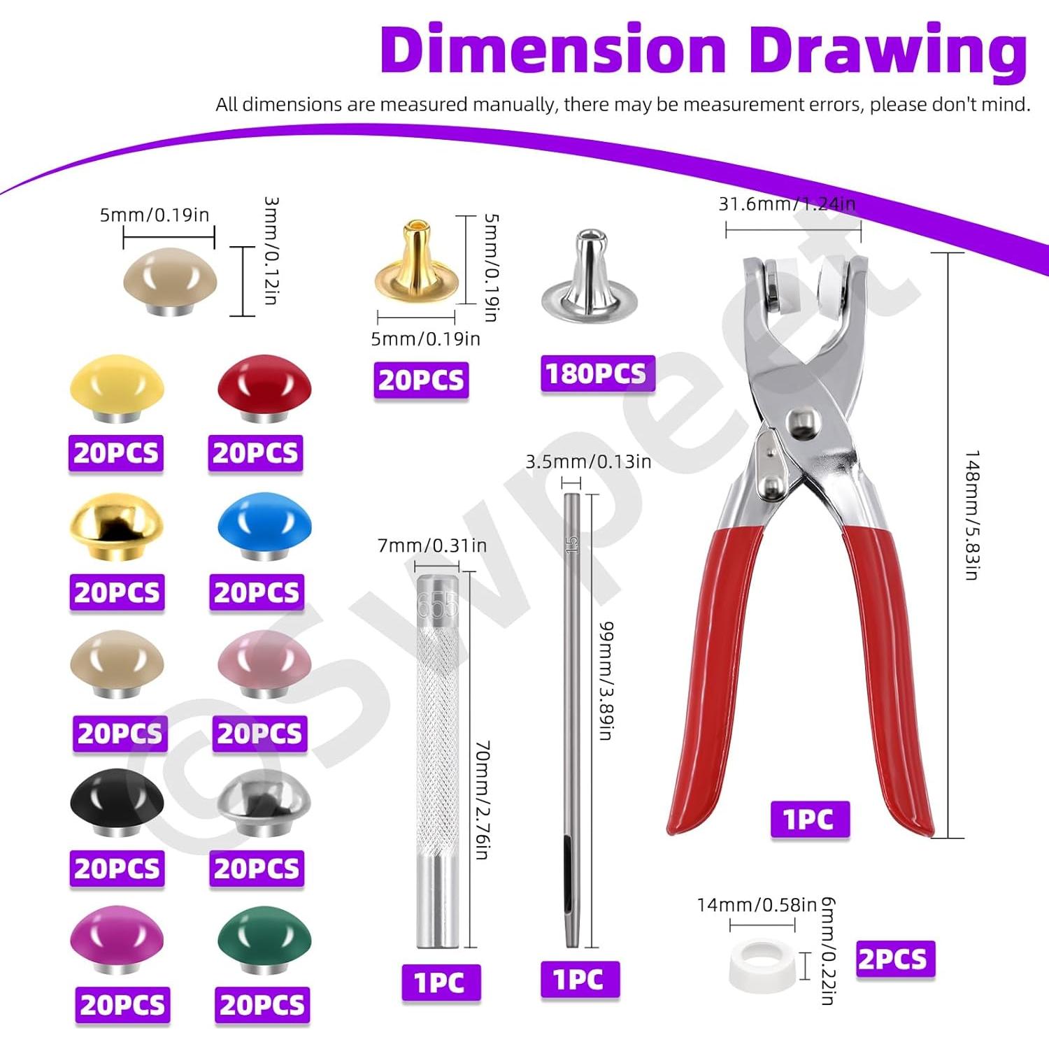 Kit de Remaches de Cuero Swpeet 405Pcs 5mm 10 Colores