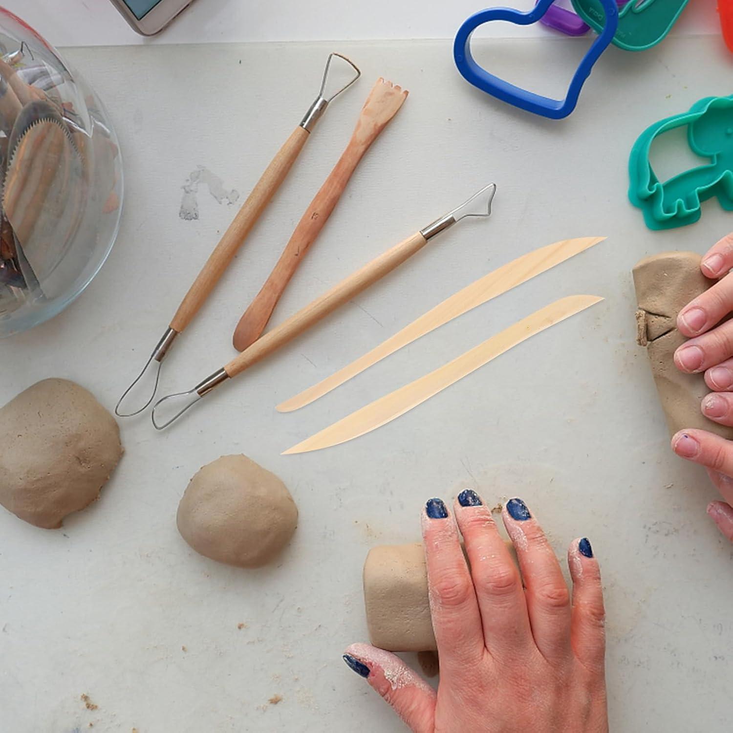 Kit de Escultura de Arcilla TEHAUX 30 Piezas Madera Doble Cara