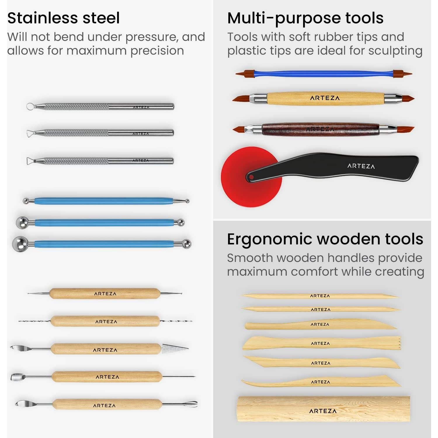 Set de Escultura de 22 Piezas ARTEZA para Cerámica y Arcilla