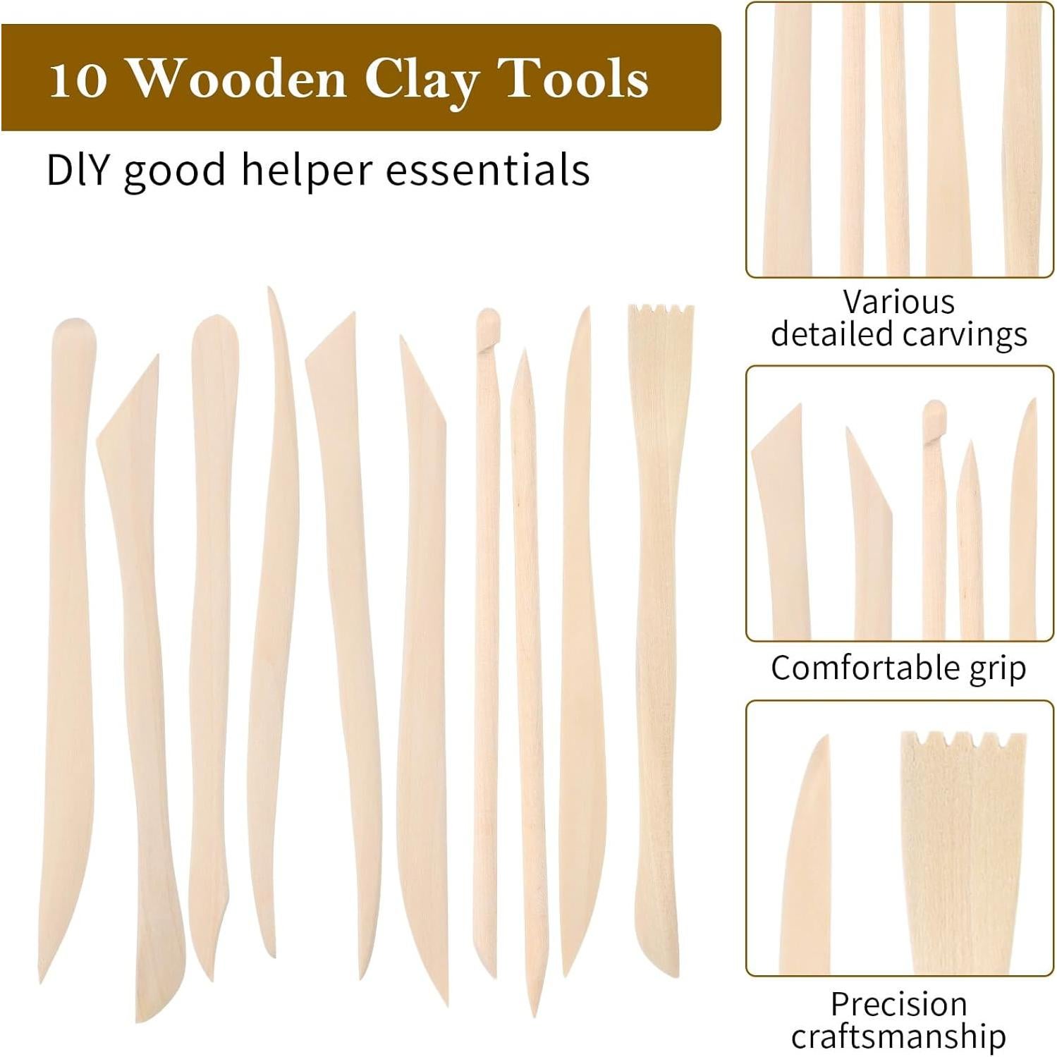 10 Herramientas de Escultura de Arcilla de Madera DIVINA VITAE 15.8 cm