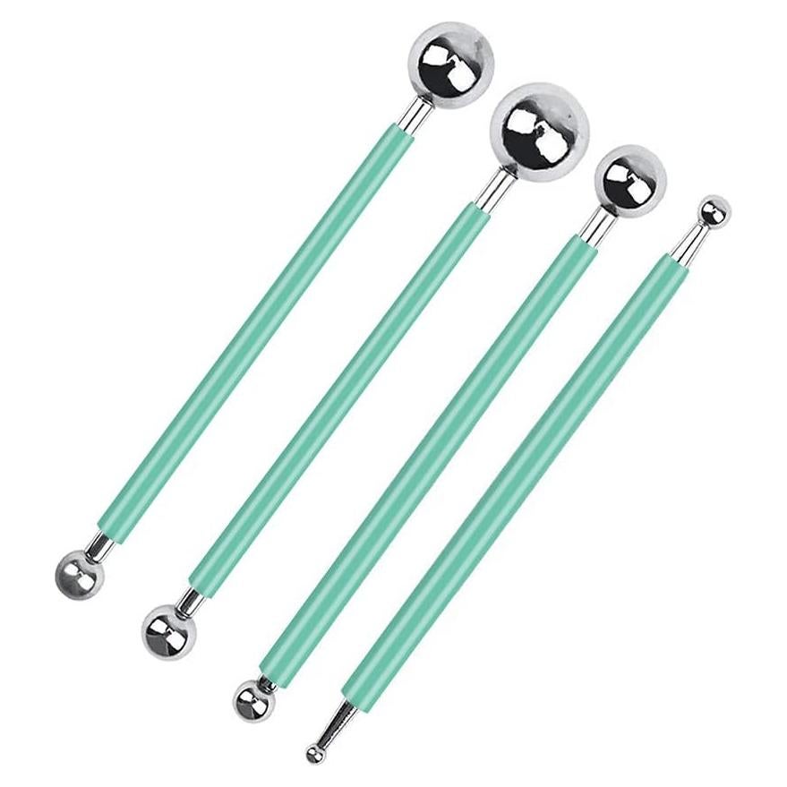 Juego de 4 Herramientas de Modelado de Flores Verde - Acero Inoxidable