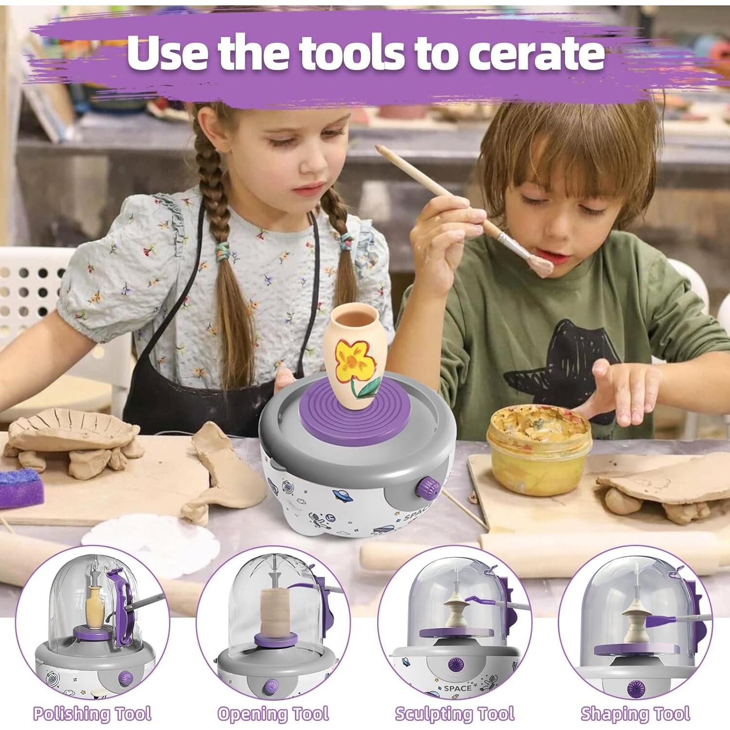Rueda de Alfarería MZOKUU para Niños con Herramientas y Arcilla