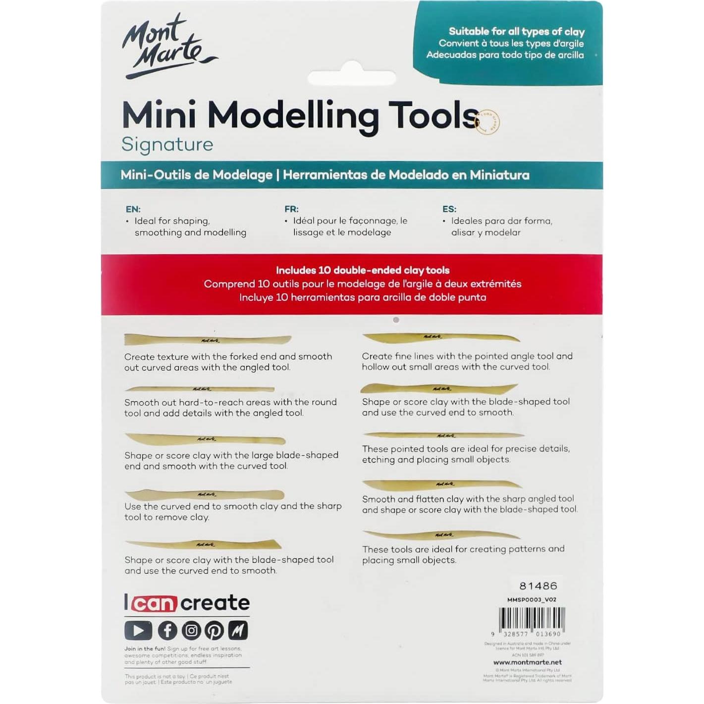 Conjunto de Herramientas de Modelado de Arcilla Mont Marte 10 Piezas