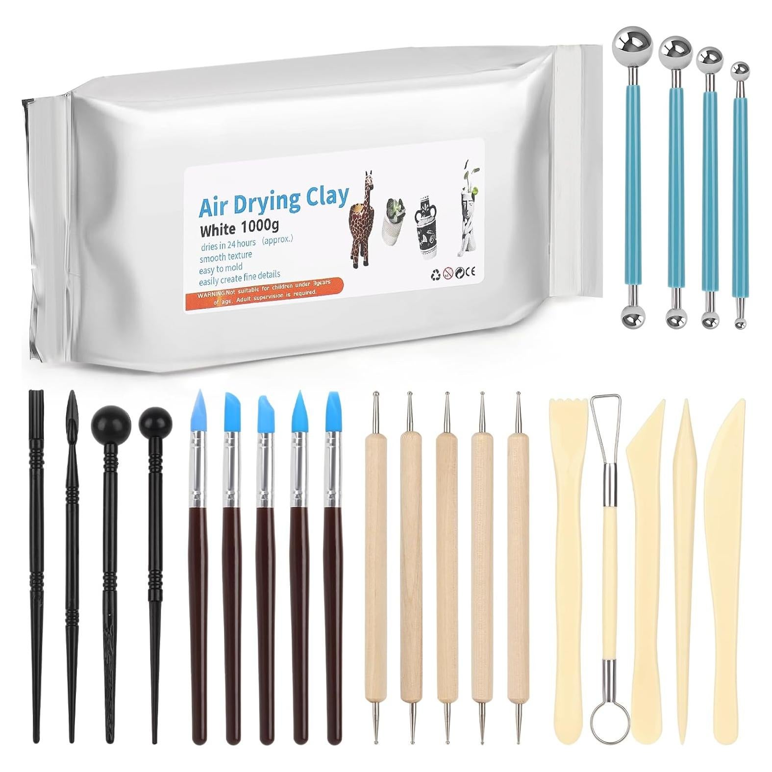 Kit de Arcilla Secada al Aire Katech 1.0 kg con 23 Herramientas