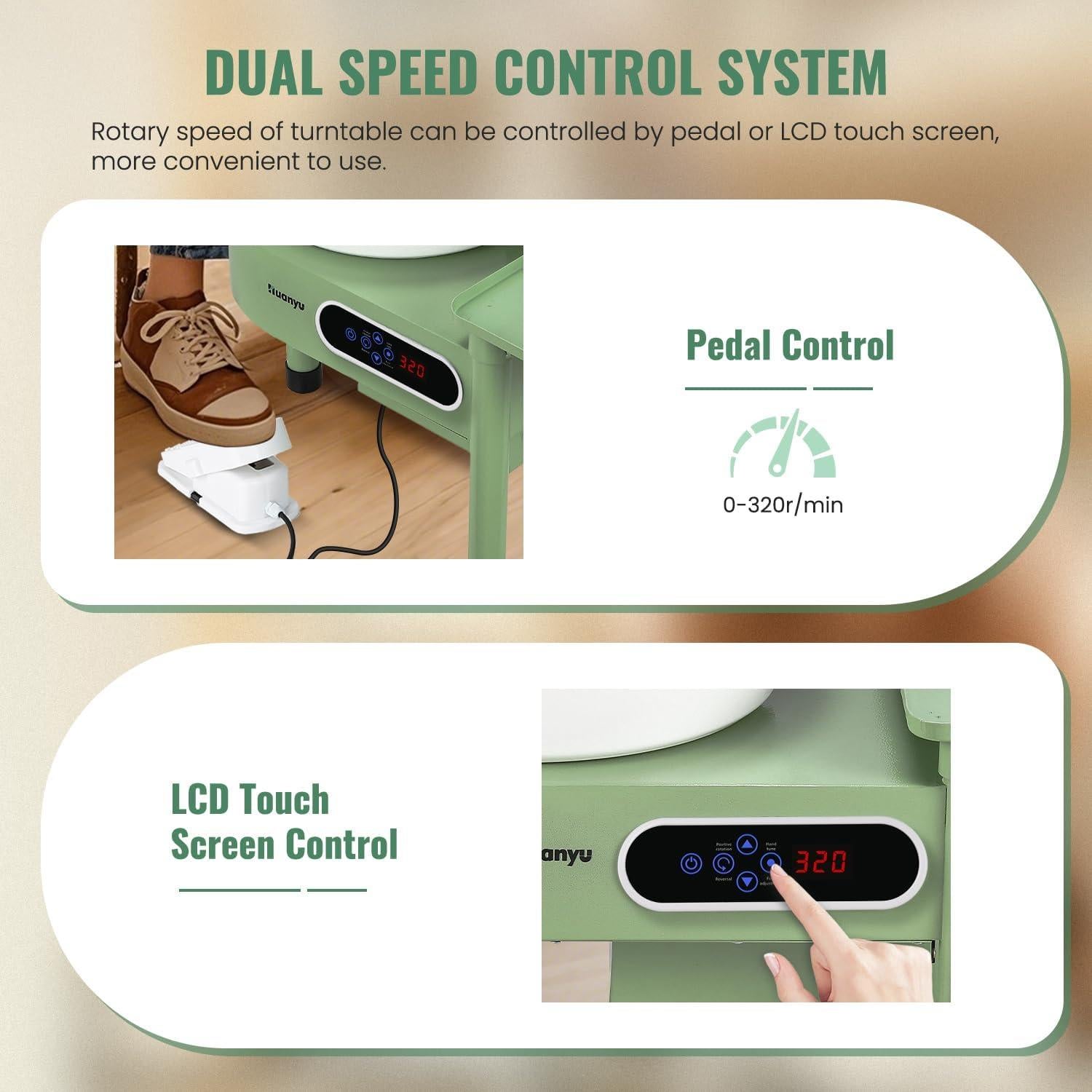 Torno de Alfarería Huanyu 30cm Eléctrico con Pedal y LCD 350W