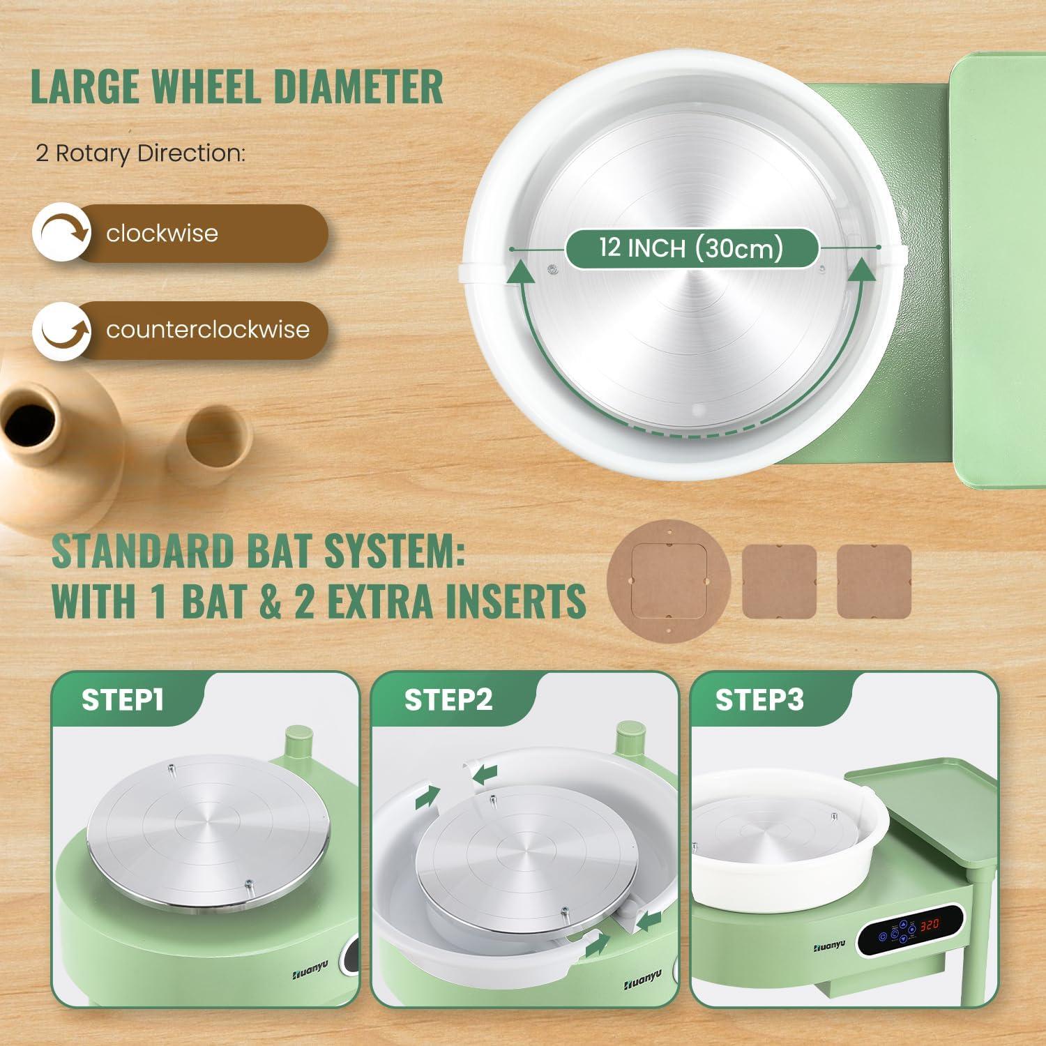 Torno de Alfarería Huanyu 30cm Eléctrico con Pedal y LCD 350W