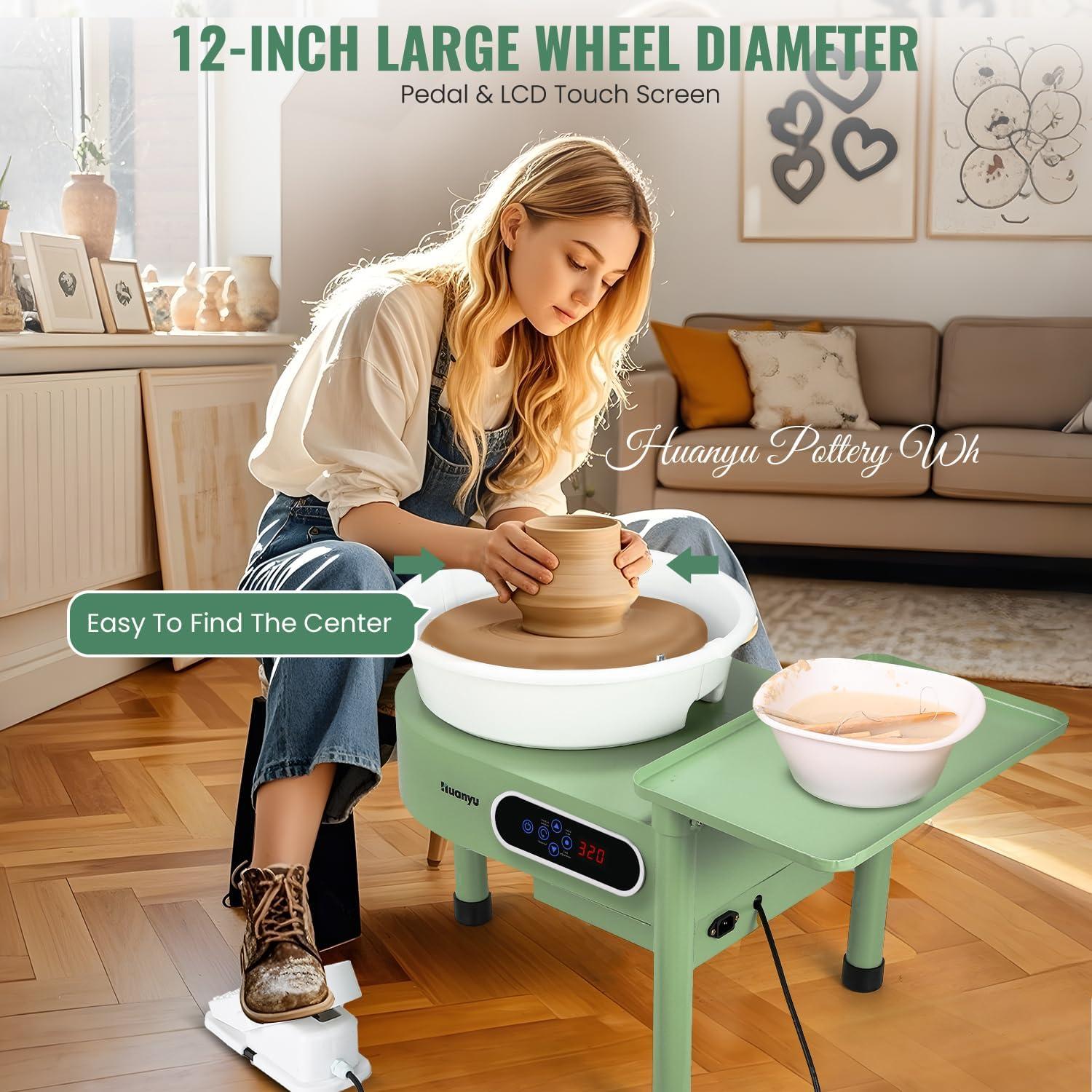 Torno de Alfarería Huanyu 30cm Eléctrico con Pedal y LCD 350W