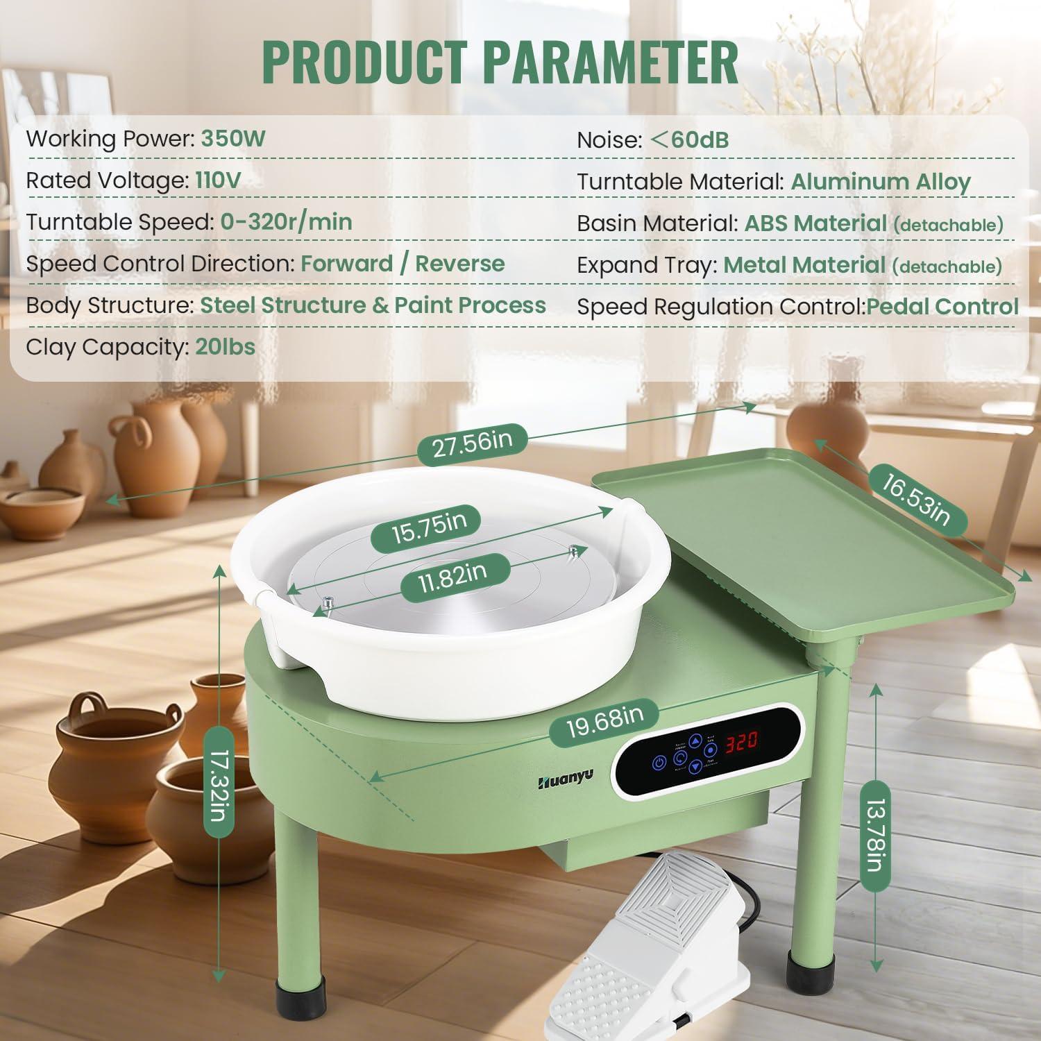 Torno de Alfarería Huanyu 30cm Eléctrico con Pedal y LCD 350W