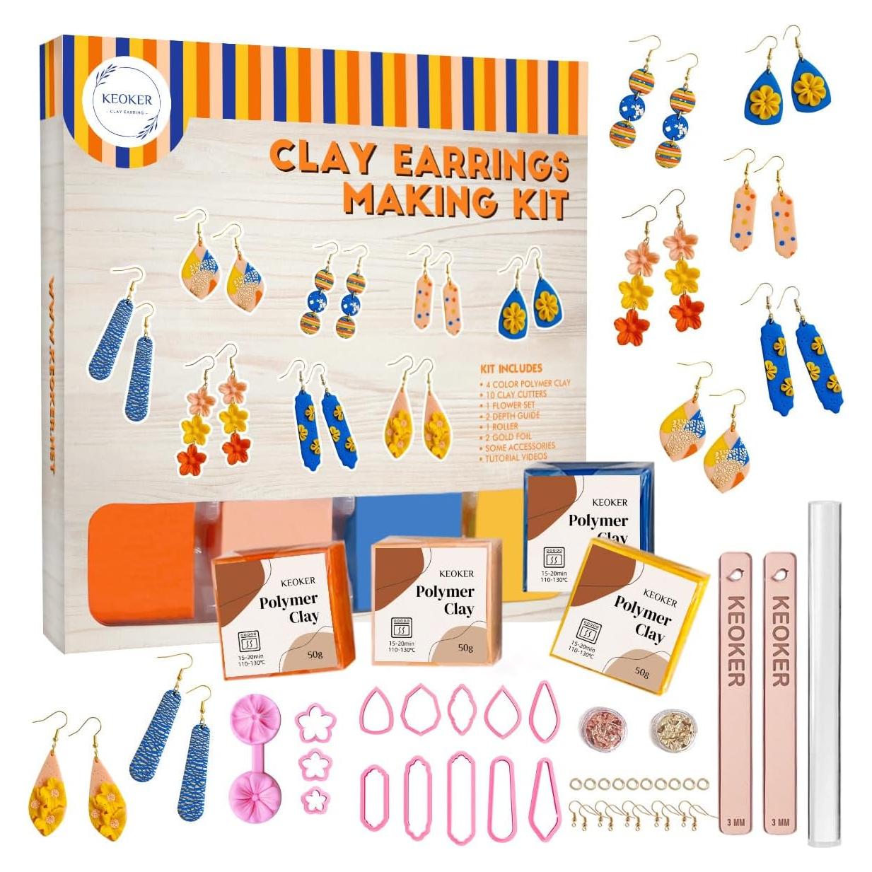 Kit de Fabricación de Pendientes de Arcilla Polimérica Keoker - 23 Cortadores y 5 Colores
