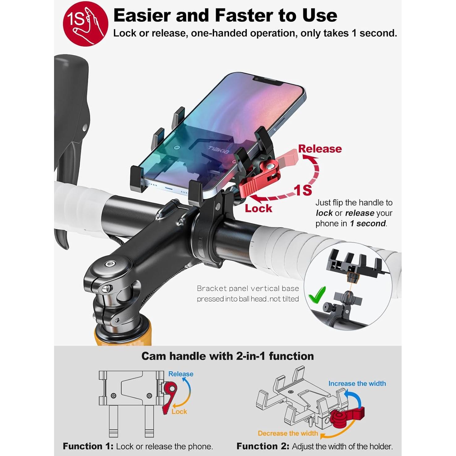 Soporte para teléfono de bicicleta Tiakia, 4.5-7" rotación 360°