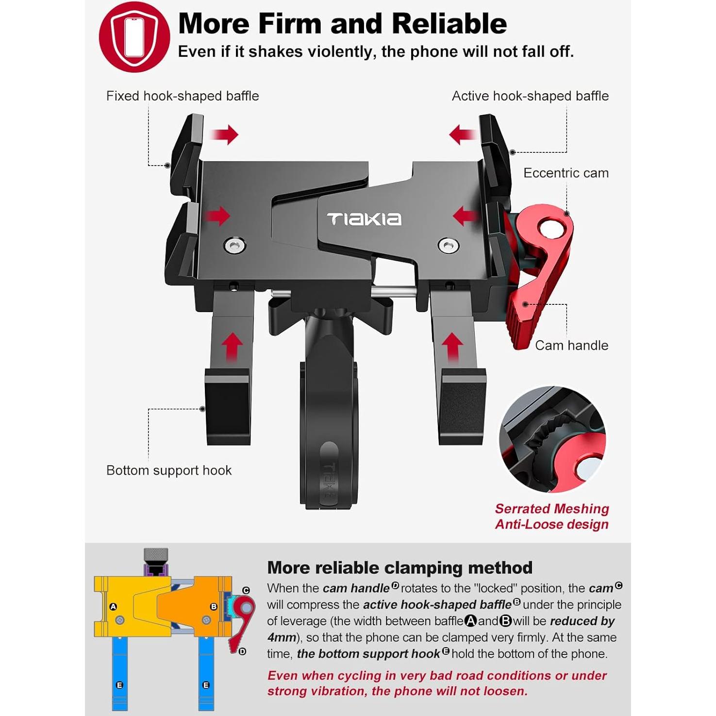 Soporte para teléfono de bicicleta Tiakia, 4.5-7" rotación 360°