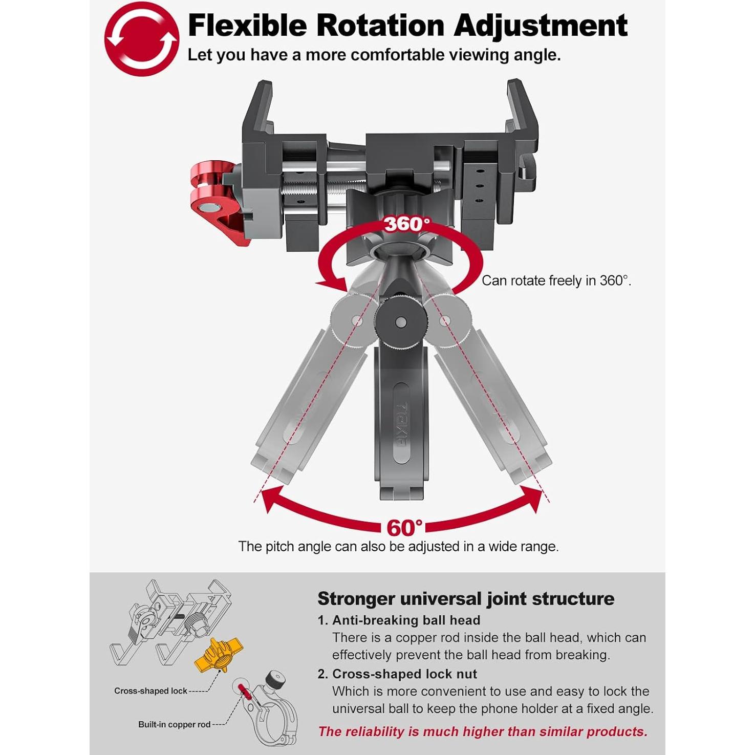 Soporte para teléfono de bicicleta Tiakia, 4.5-7" rotación 360°