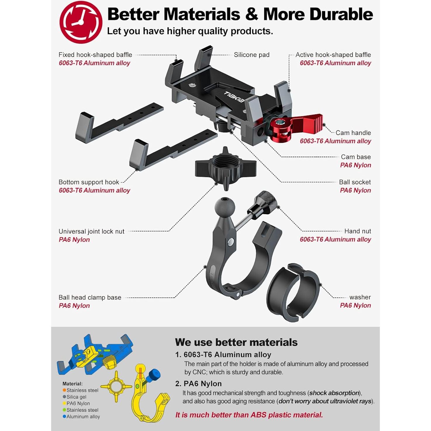 Soporte para teléfono de bicicleta Tiakia, 4.5-7" rotación 360°