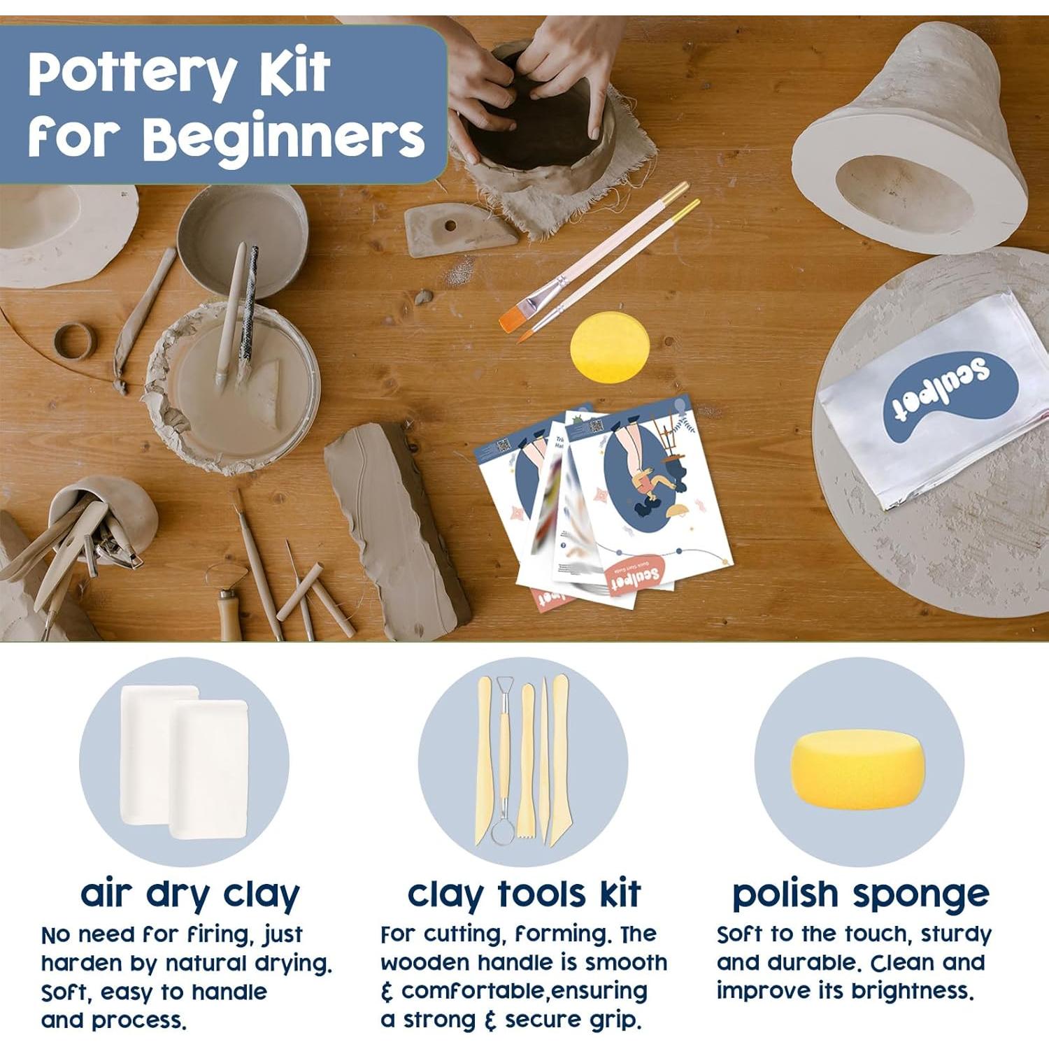 Kit de Cerámica 1DFAUL con 2kg de Arcilla Secada al Aire