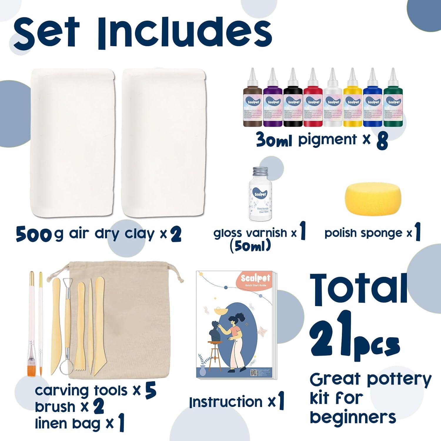 Kit de Cerámica 1DFAUL con 2kg de Arcilla Secada al Aire