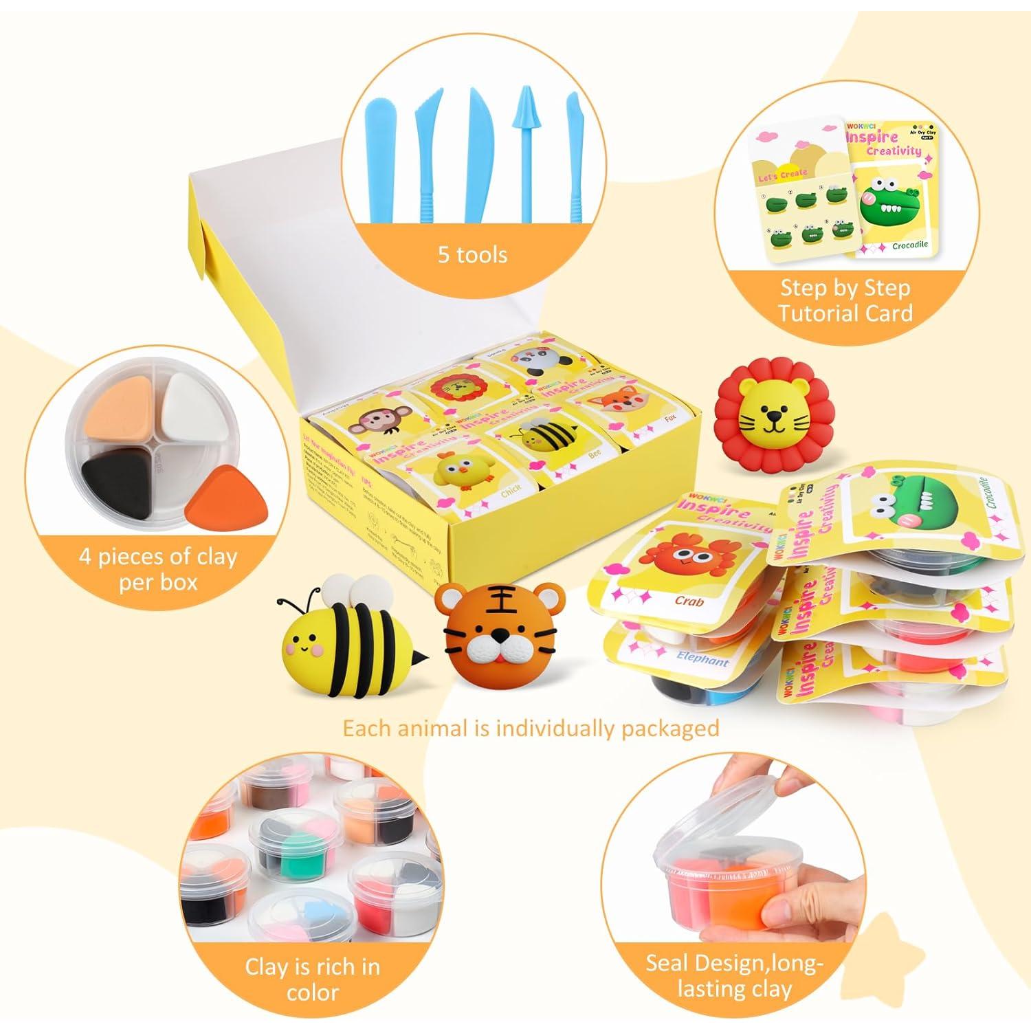 Kit de Arcilla Secada al Aire WOKWCI - 12 Cajas de Animales DIY