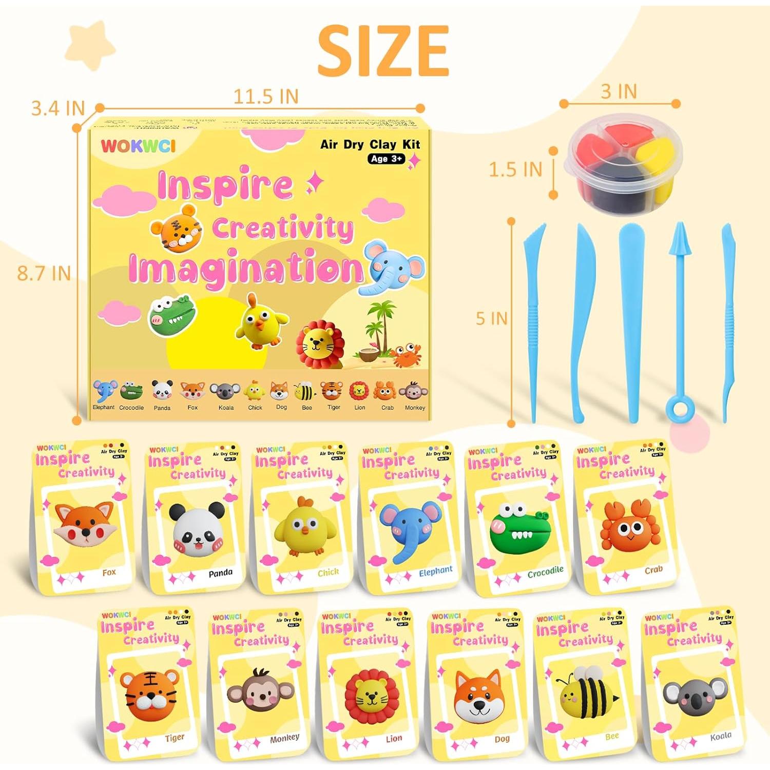 Kit de Arcilla Secada al Aire WOKWCI - 12 Cajas de Animales DIY